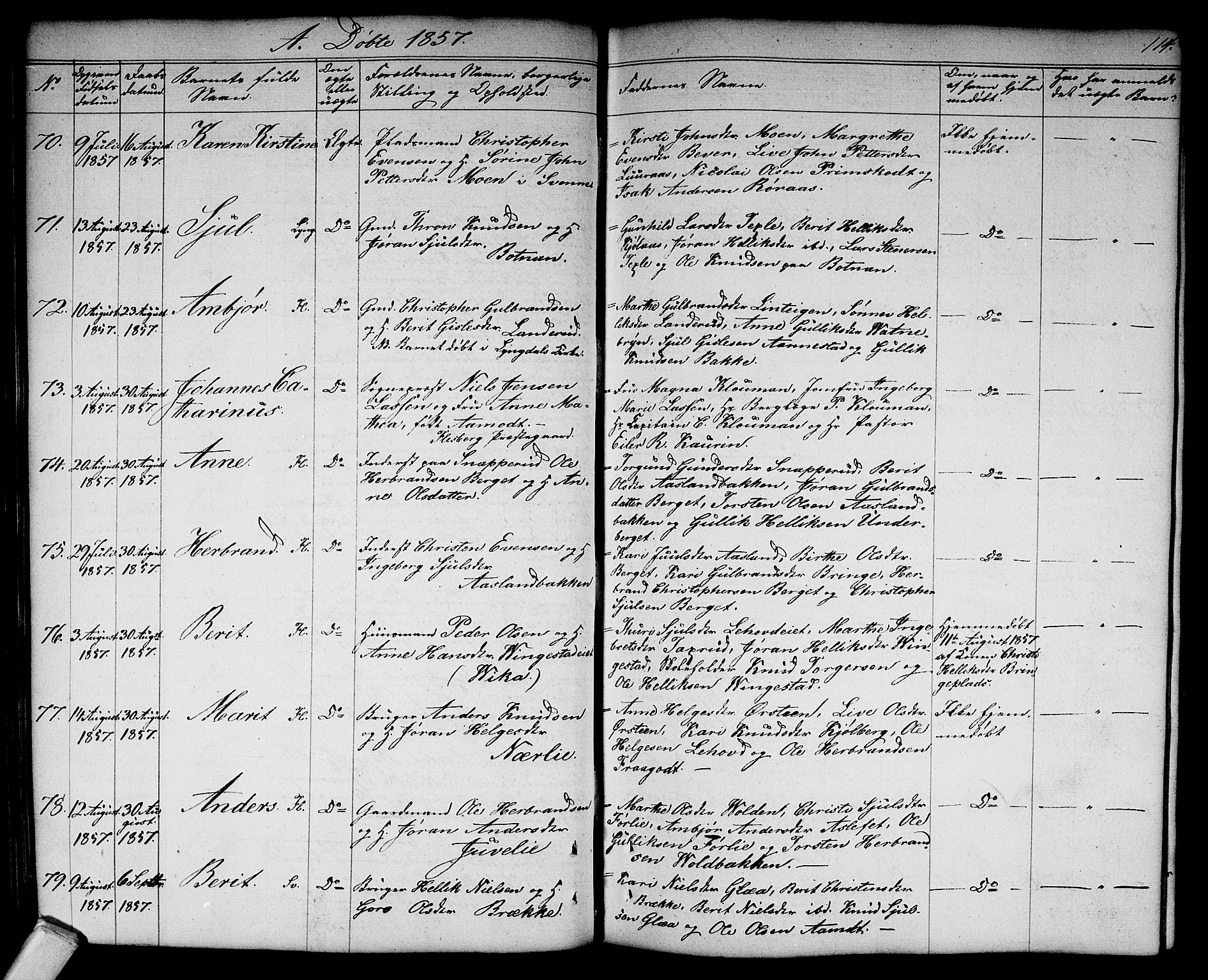 Flesberg kirkebøker, AV/SAKO-A-18/G/Ga/L0002: Parish register (copy) no. I 2, 1834-1860, p. 114