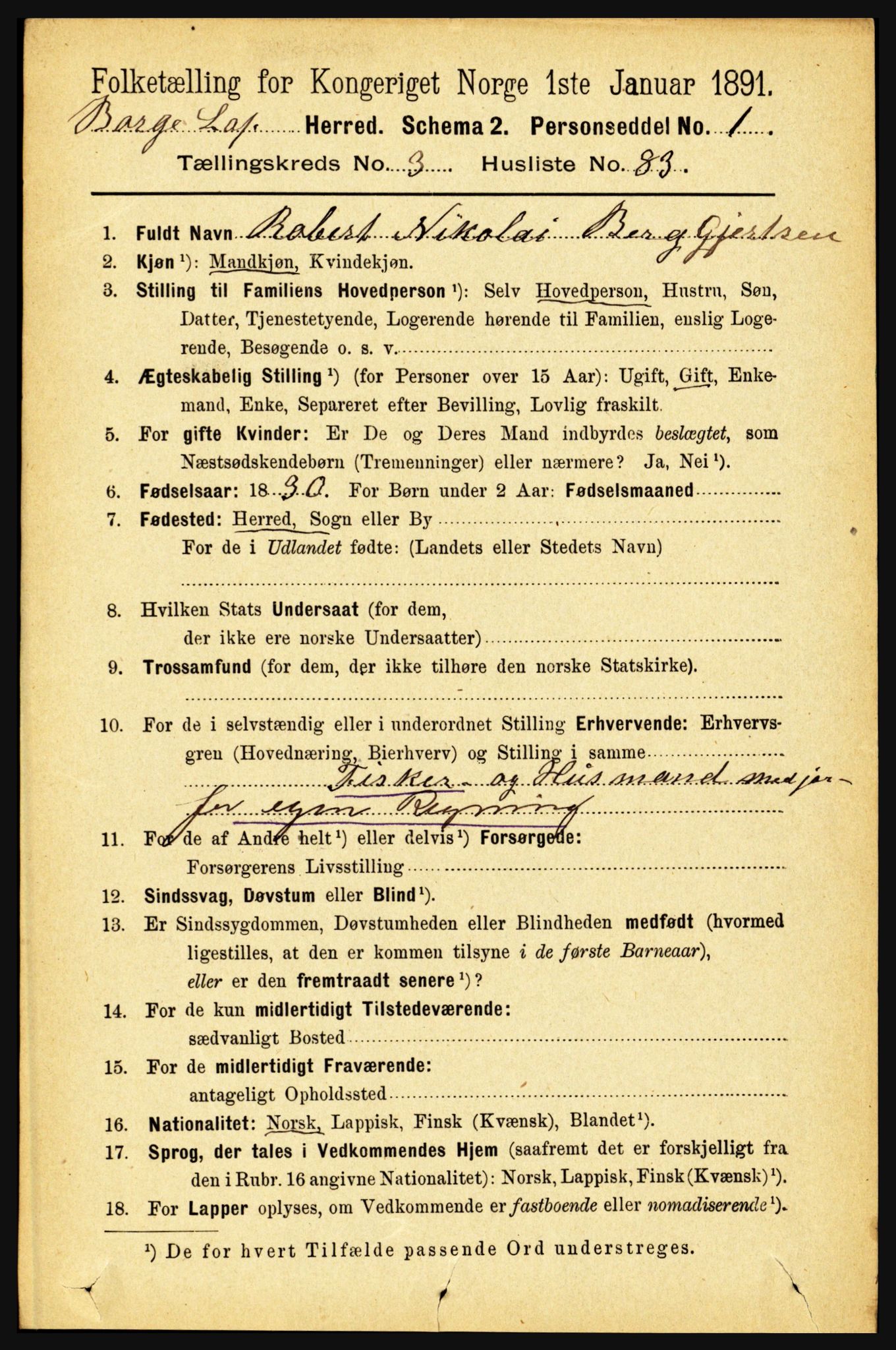 RA, 1891 census for 1862 Borge, 1891, p. 2031