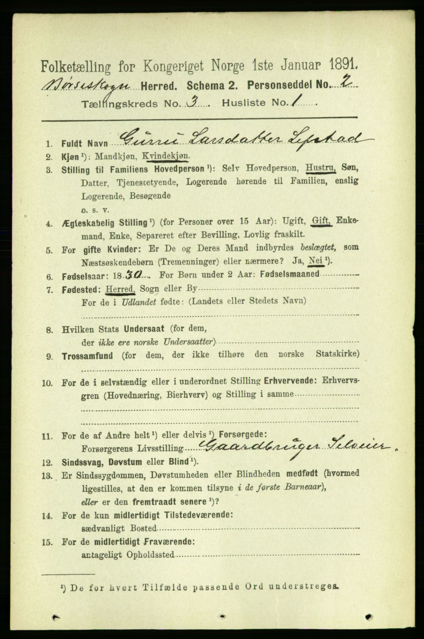 RA, 1891 census for 1657 Børseskogn, 1891, p. 1345