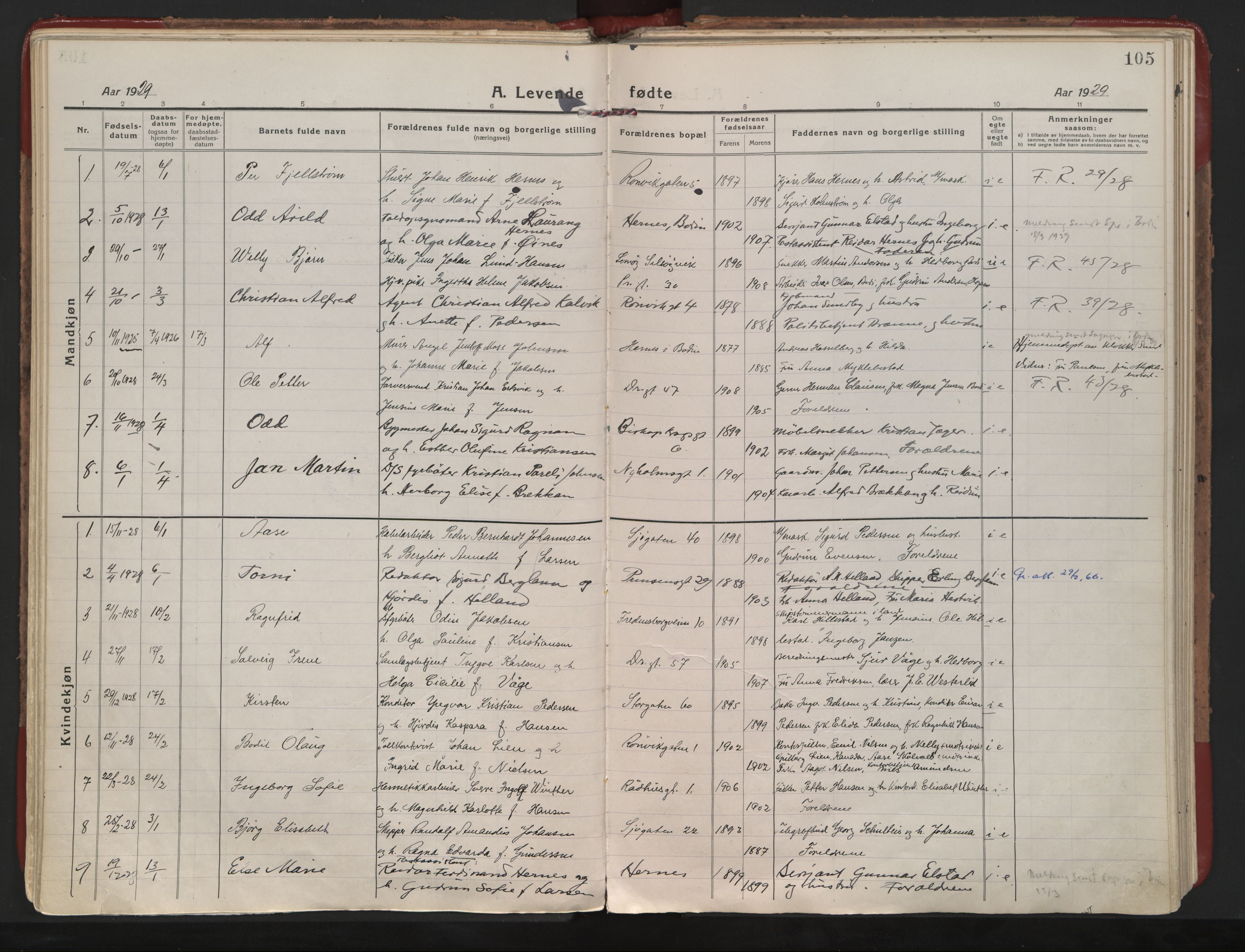 Ministerialprotokoller, klokkerbøker og fødselsregistre - Nordland, SAT/A-1459/801/L0017: Parish register (official) no. 801A17, 1917-1930, p. 105