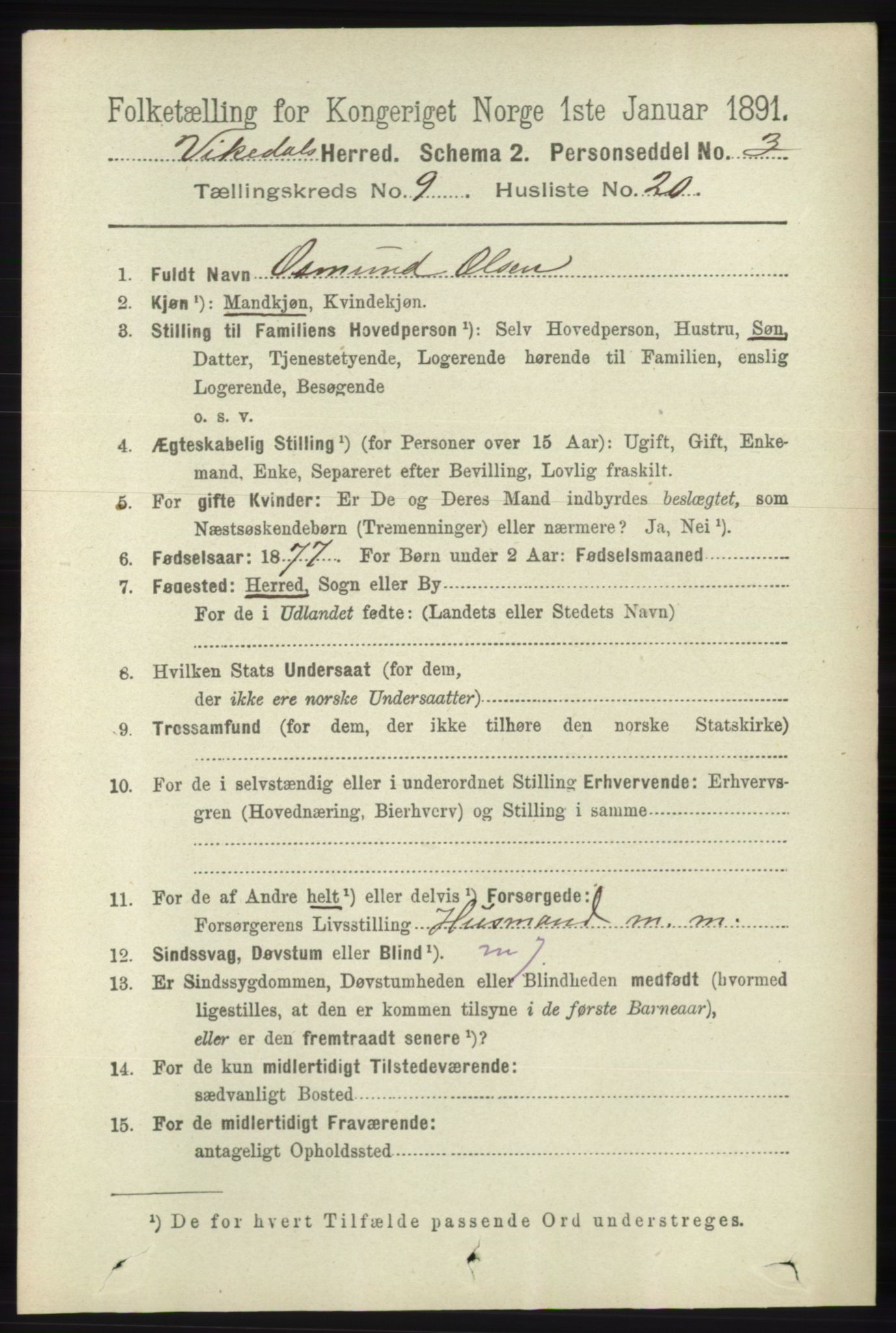 RA, 1891 census for 1157 Vikedal, 1891, p. 2456