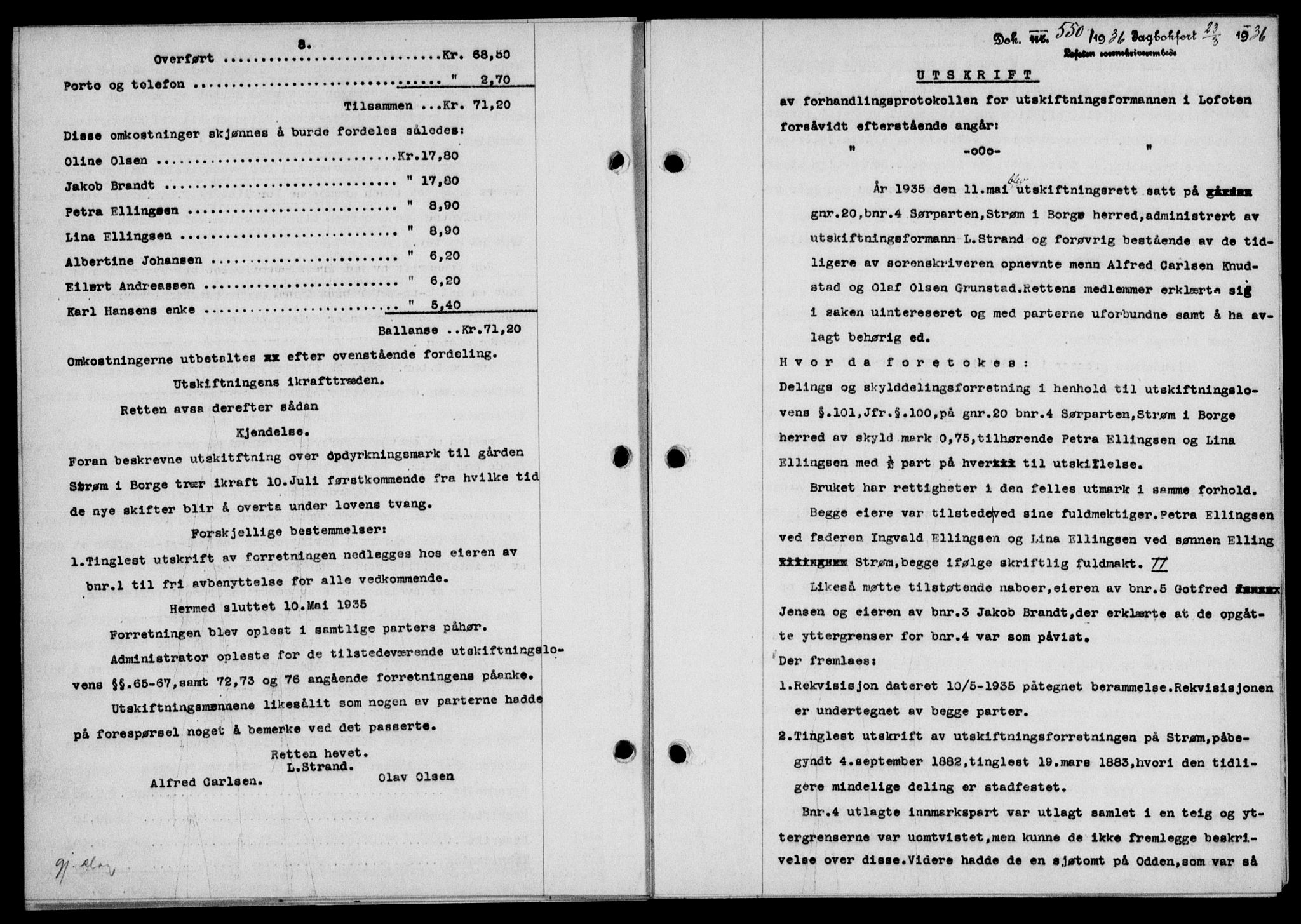 Lofoten sorenskriveri, SAT/A-0017/1/2/2C/L0033b: Mortgage book no. 33b, 1936-1936, Diary no: : 550/1936