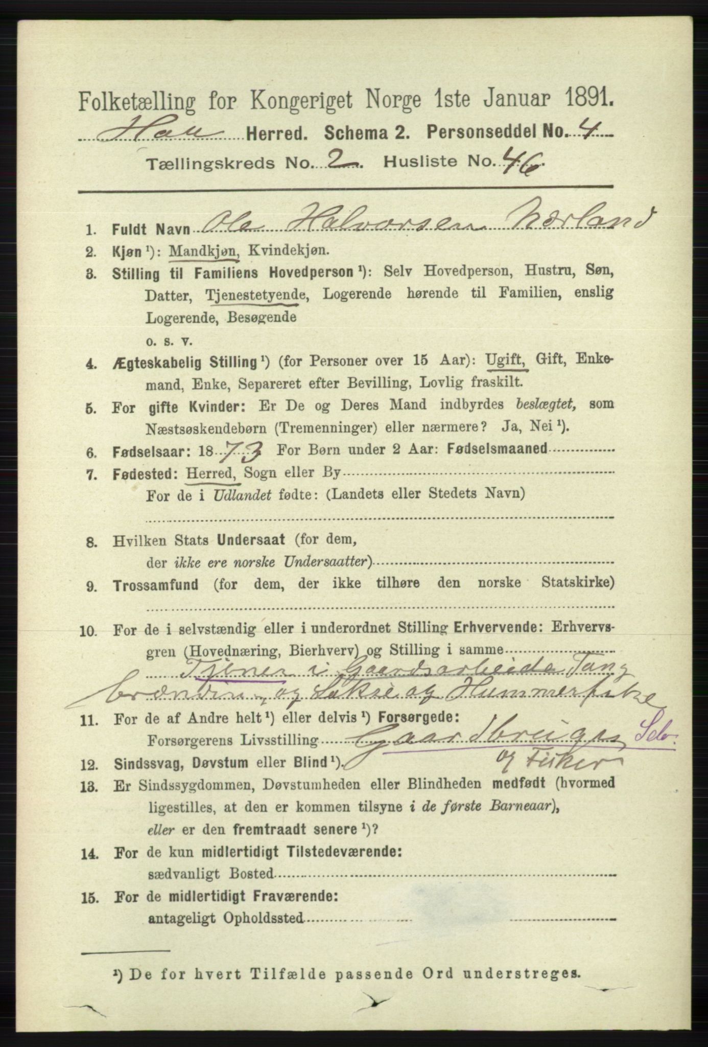 RA, 1891 census for 1119 Hå, 1891, p. 641