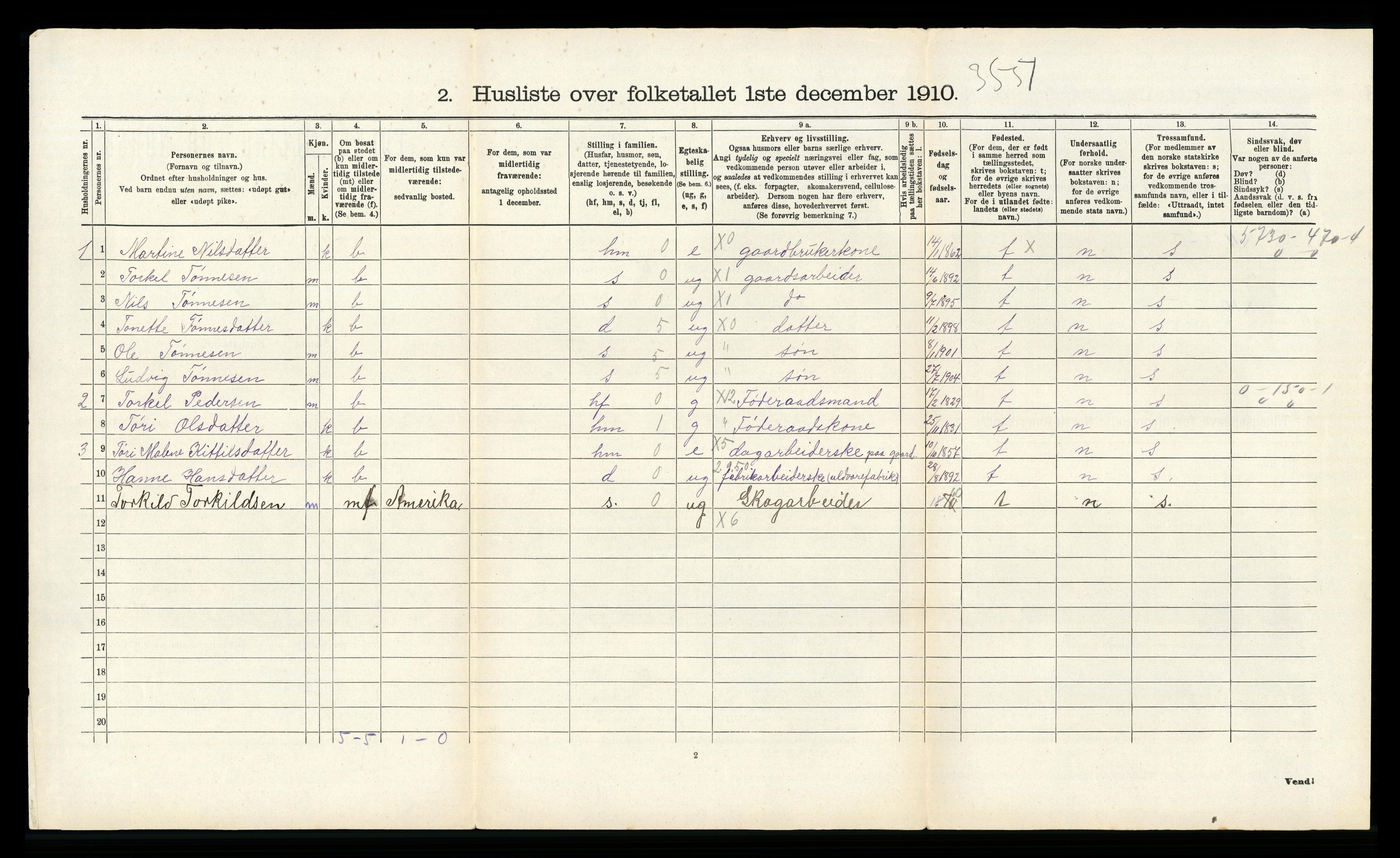 RA, 1910 census for Gyland, 1910, p. 151