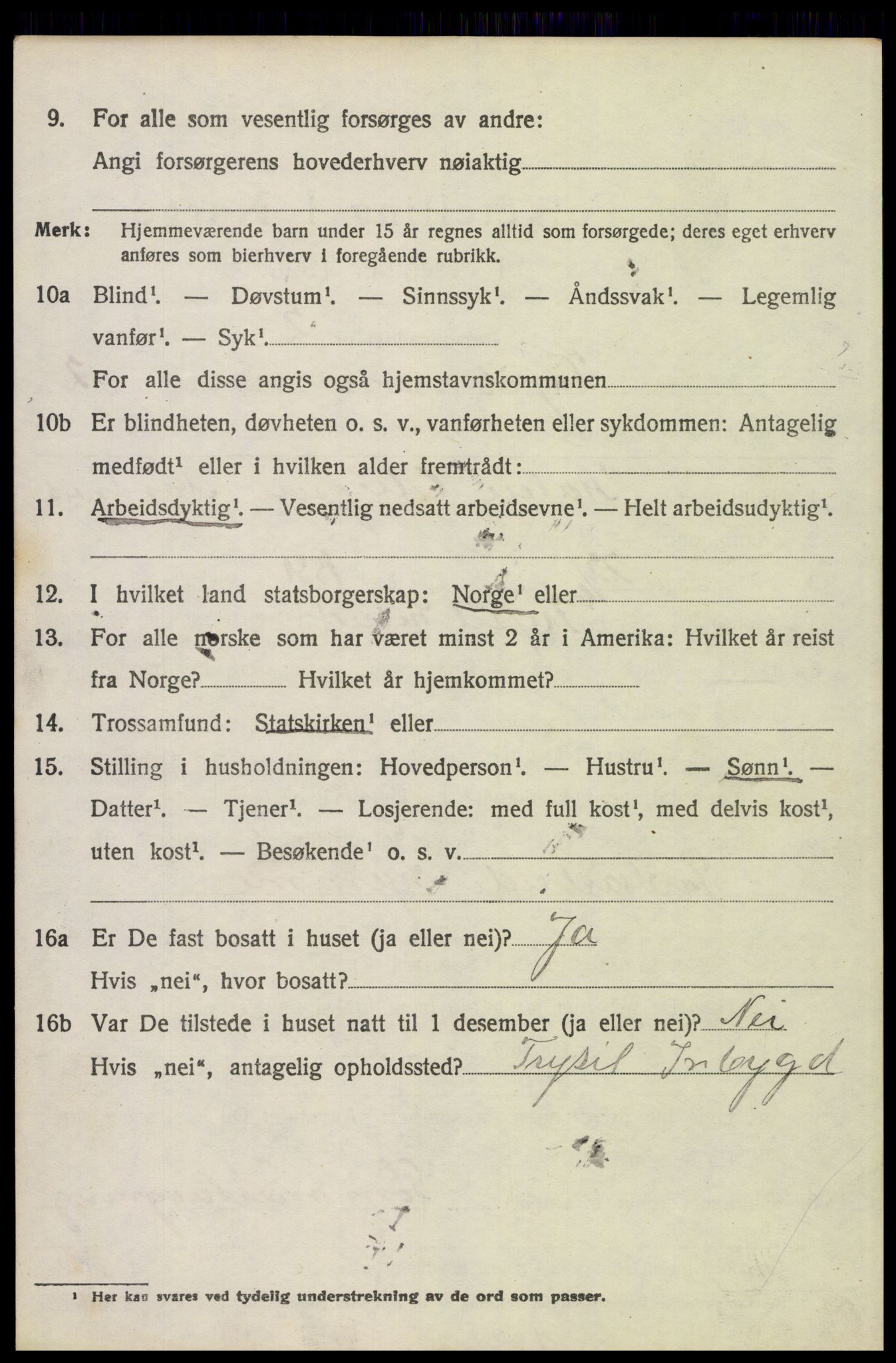 SAH, 1920 census for Trysil, 1920, p. 7112