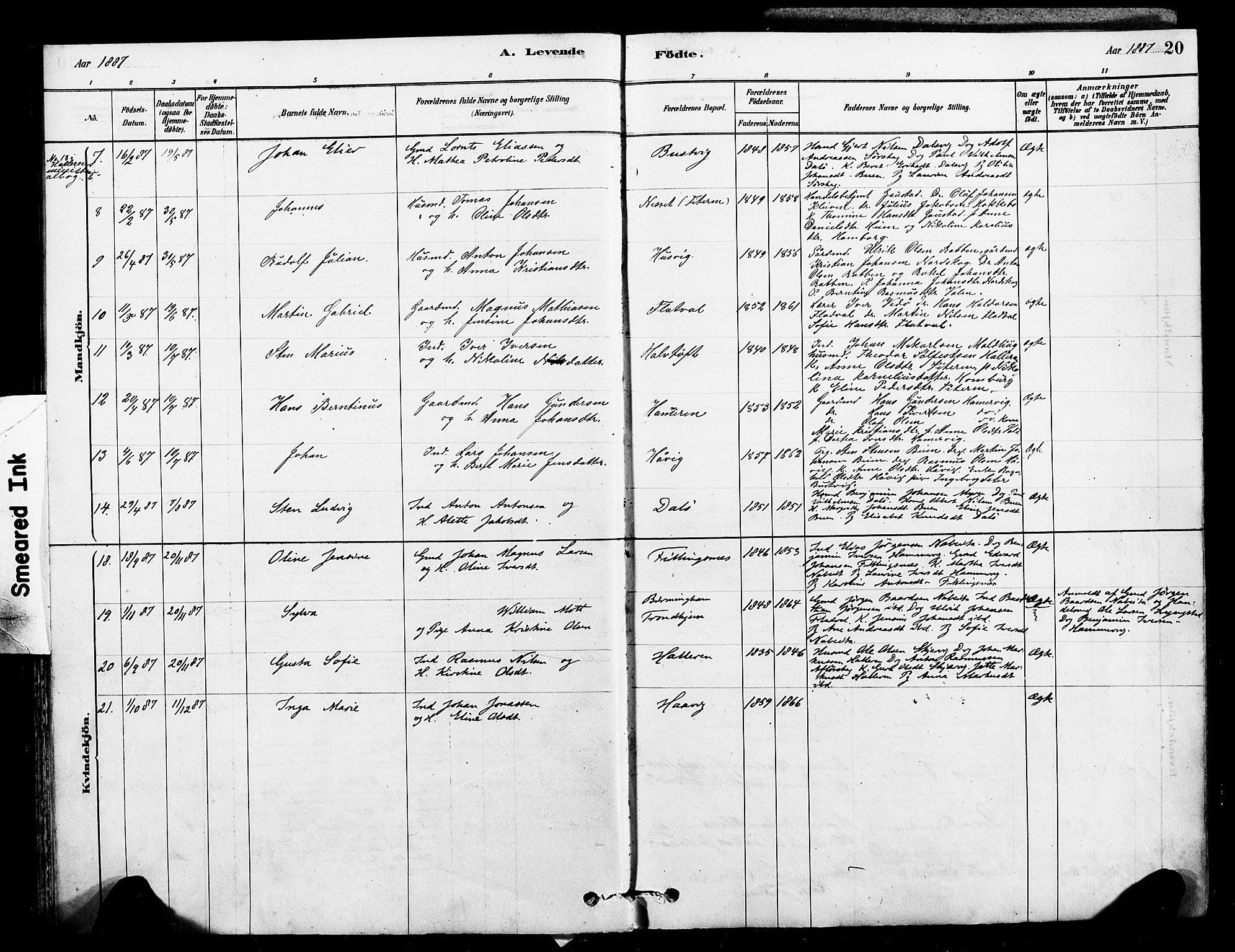 Ministerialprotokoller, klokkerbøker og fødselsregistre - Sør-Trøndelag, SAT/A-1456/641/L0595: Parish register (official) no. 641A01, 1882-1897, p. 20