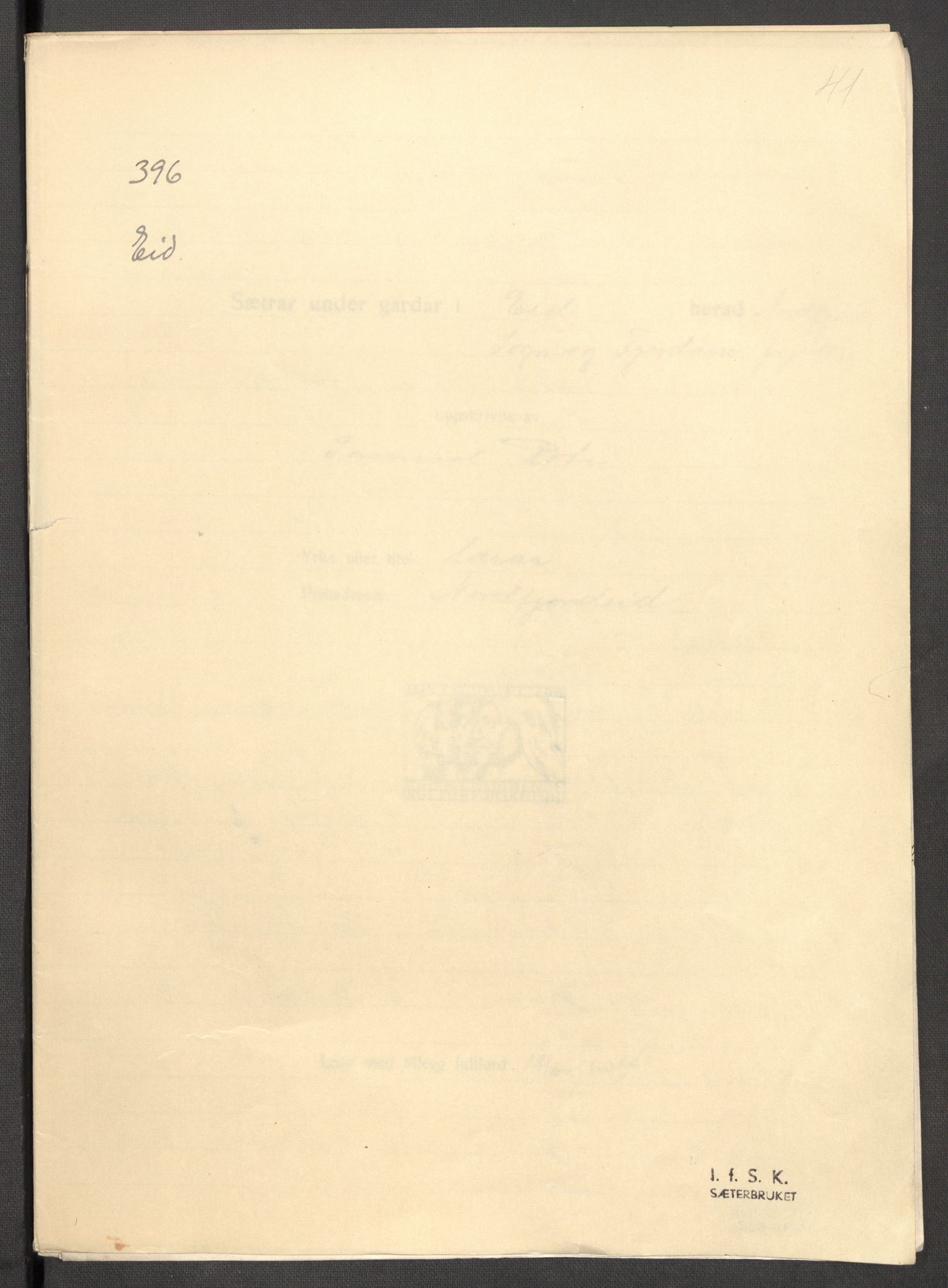 Instituttet for sammenlignende kulturforskning, RA/PA-0424/F/Fc/L0012/0001: Eske B12: / Sogn og Fjordane (perm XXXI), 1933-1937, p. 41