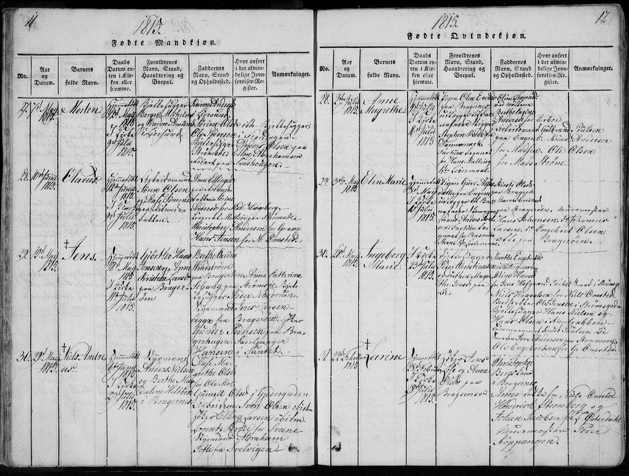 Bragernes kirkebøker, SAKO/A-6/F/Fa/L0007: Parish register (official) no. I 7, 1815-1829, p. 16-17