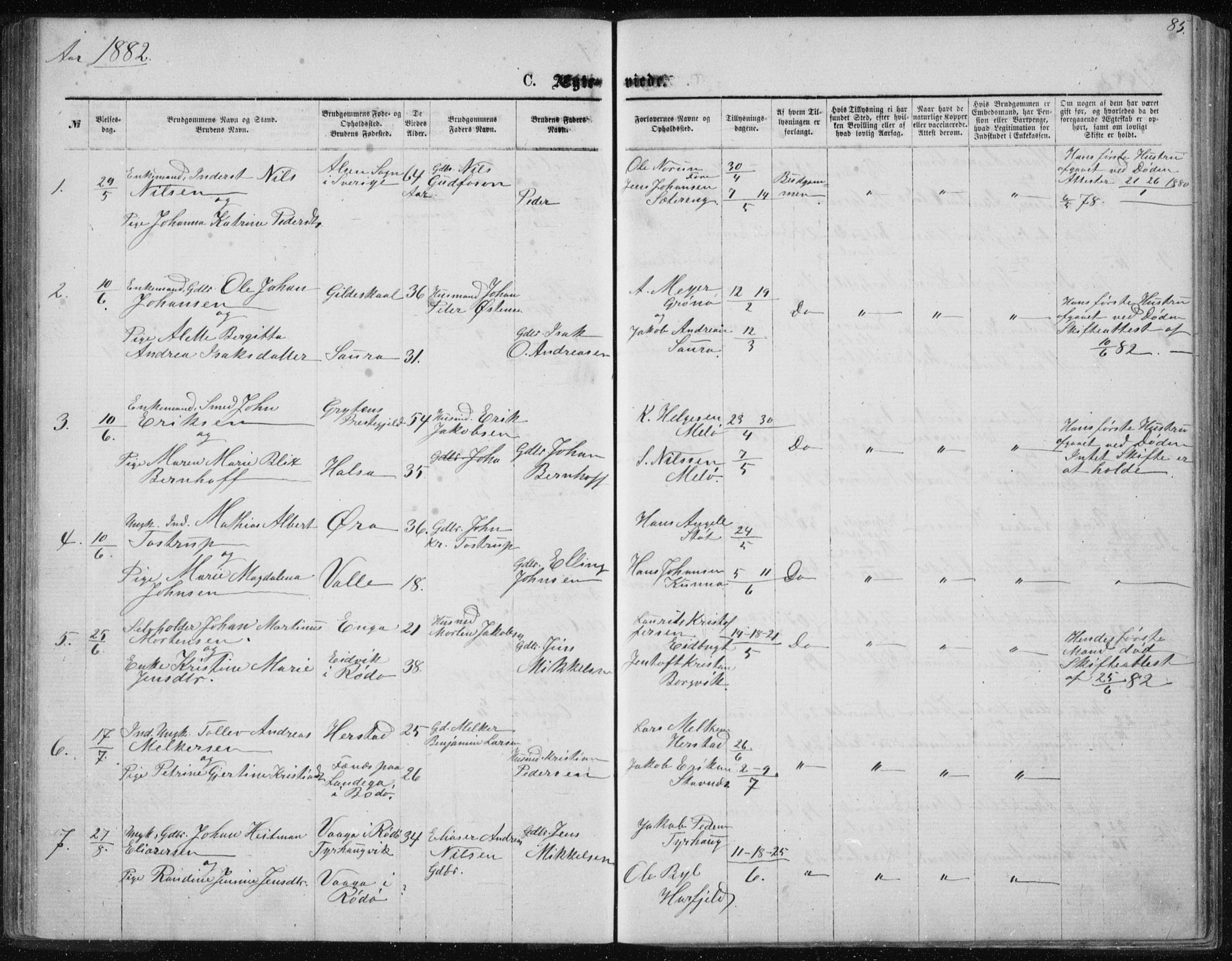 Ministerialprotokoller, klokkerbøker og fødselsregistre - Nordland, SAT/A-1459/843/L0635: Parish register (copy) no. 843C04, 1872-1887, p. 85