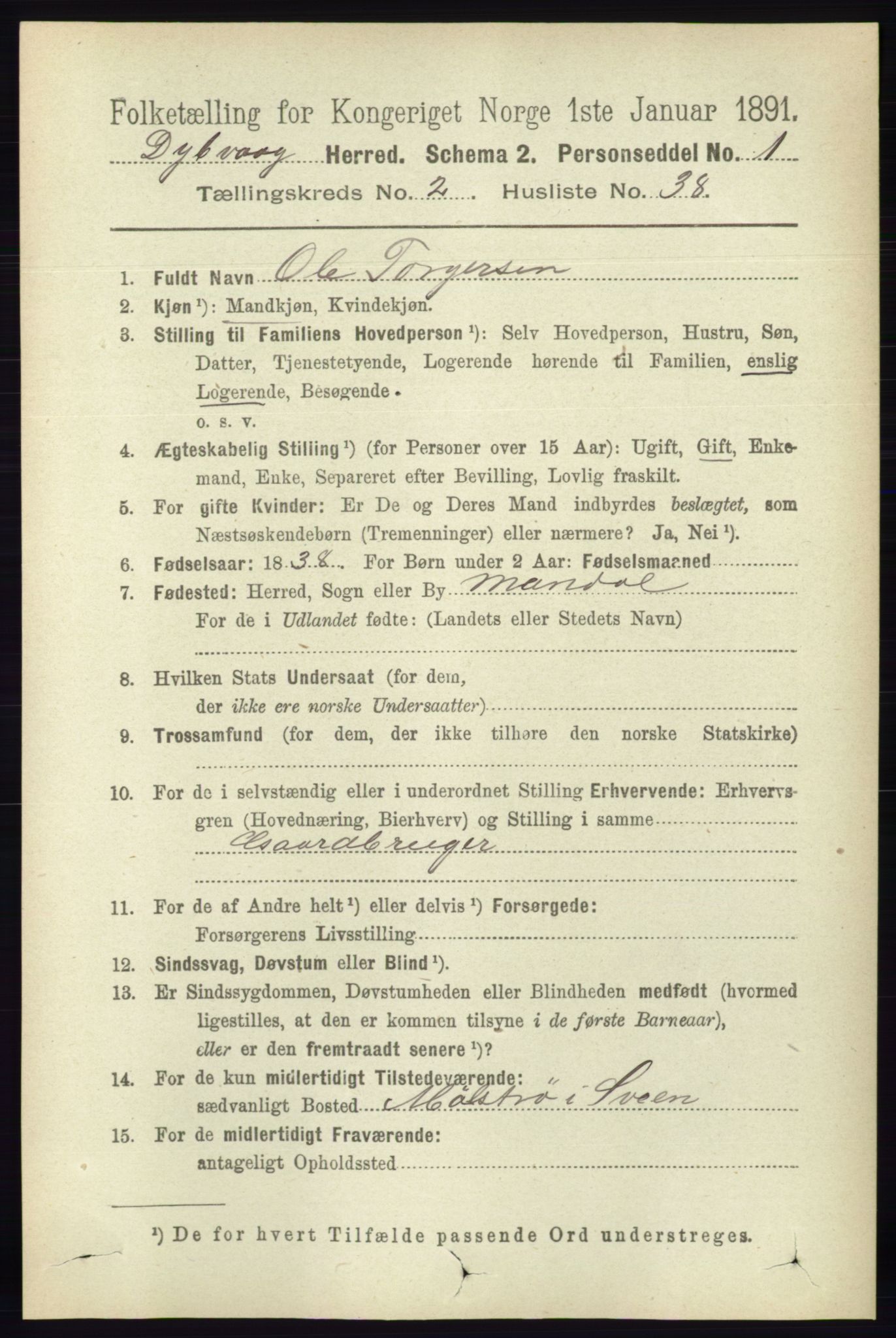 RA, 1891 census for 0915 Dypvåg, 1891, p. 726