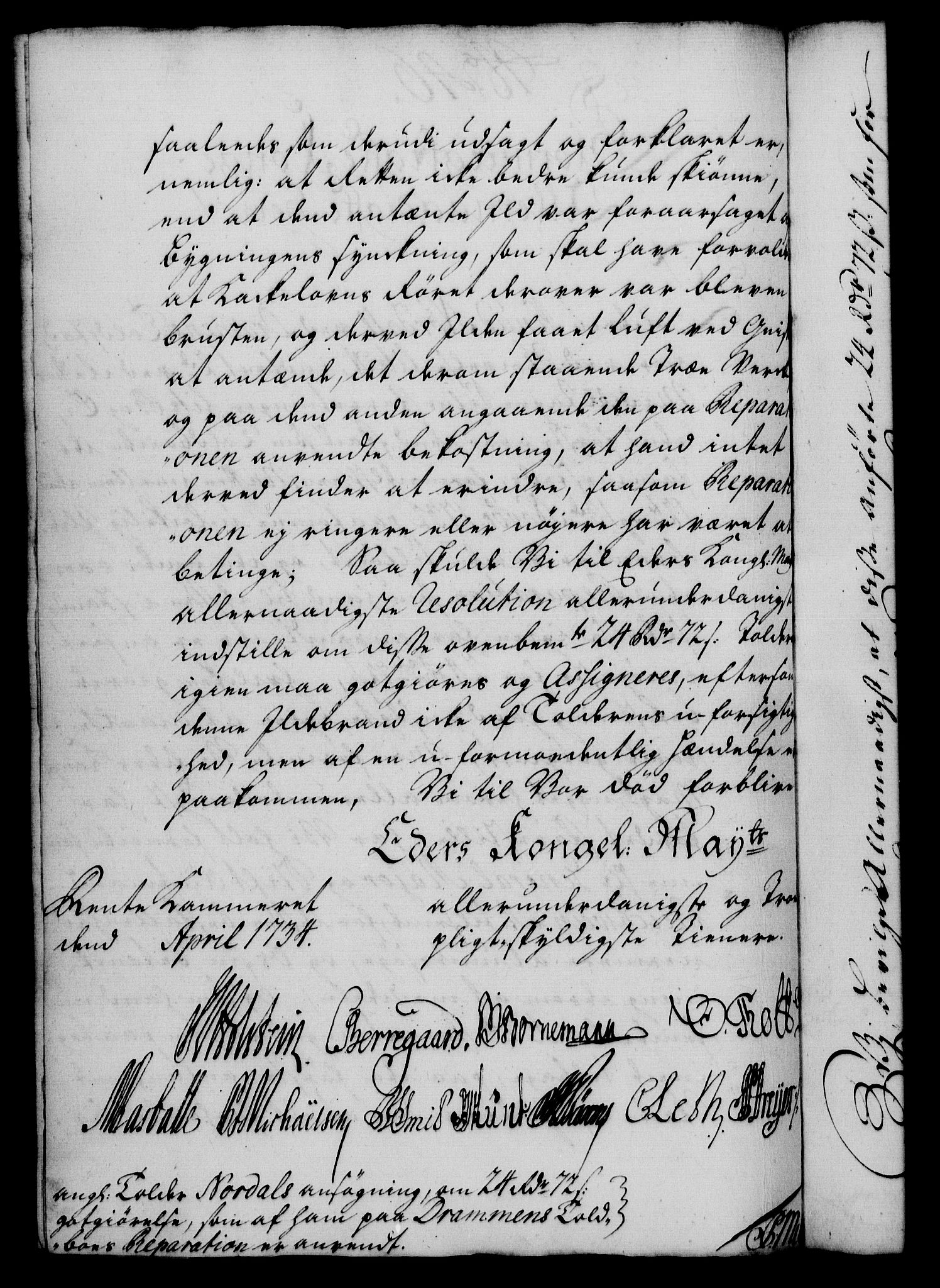Rentekammeret, Kammerkanselliet, RA/EA-3111/G/Gf/Gfa/L0017: Norsk relasjons- og resolusjonsprotokoll (merket RK 52.17), 1734, p. 252