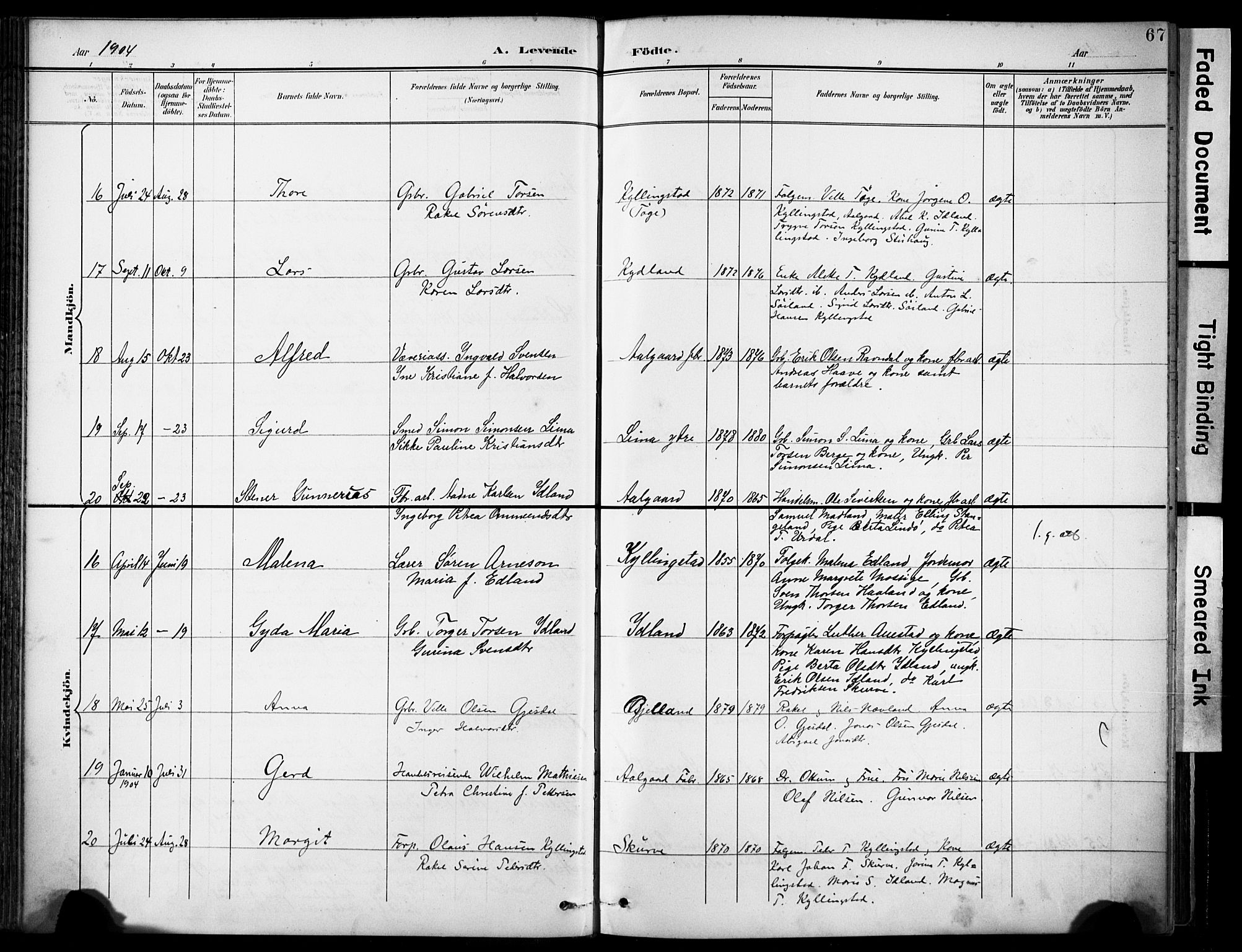 Lye sokneprestkontor, AV/SAST-A-101794/001/30BA/L0012: Parish register (official) no. A 11, 1896-1909, p. 67