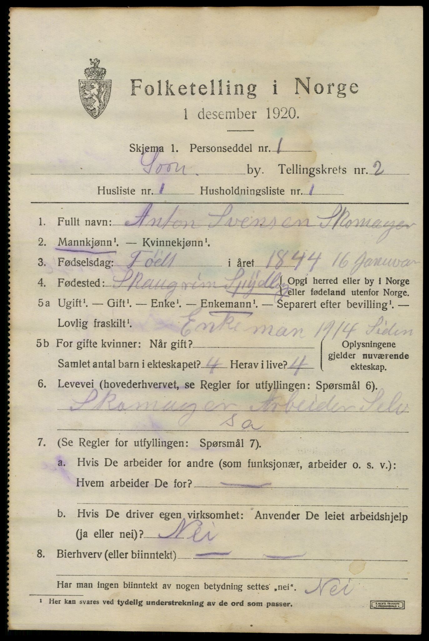 SAO, 1920 census for Son, 1920, p. 1124