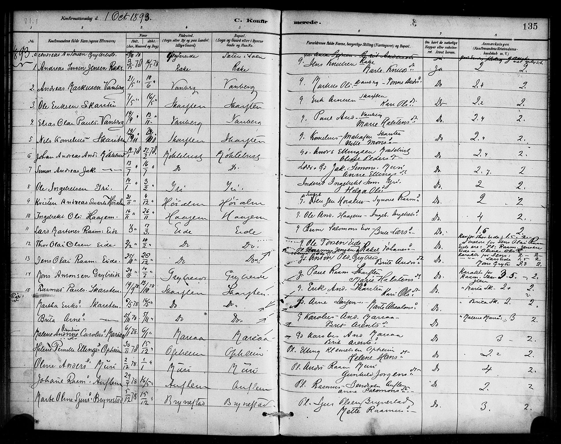Innvik sokneprestembete, SAB/A-80501: Parish register (official) no. C 1, 1879-1900, p. 135