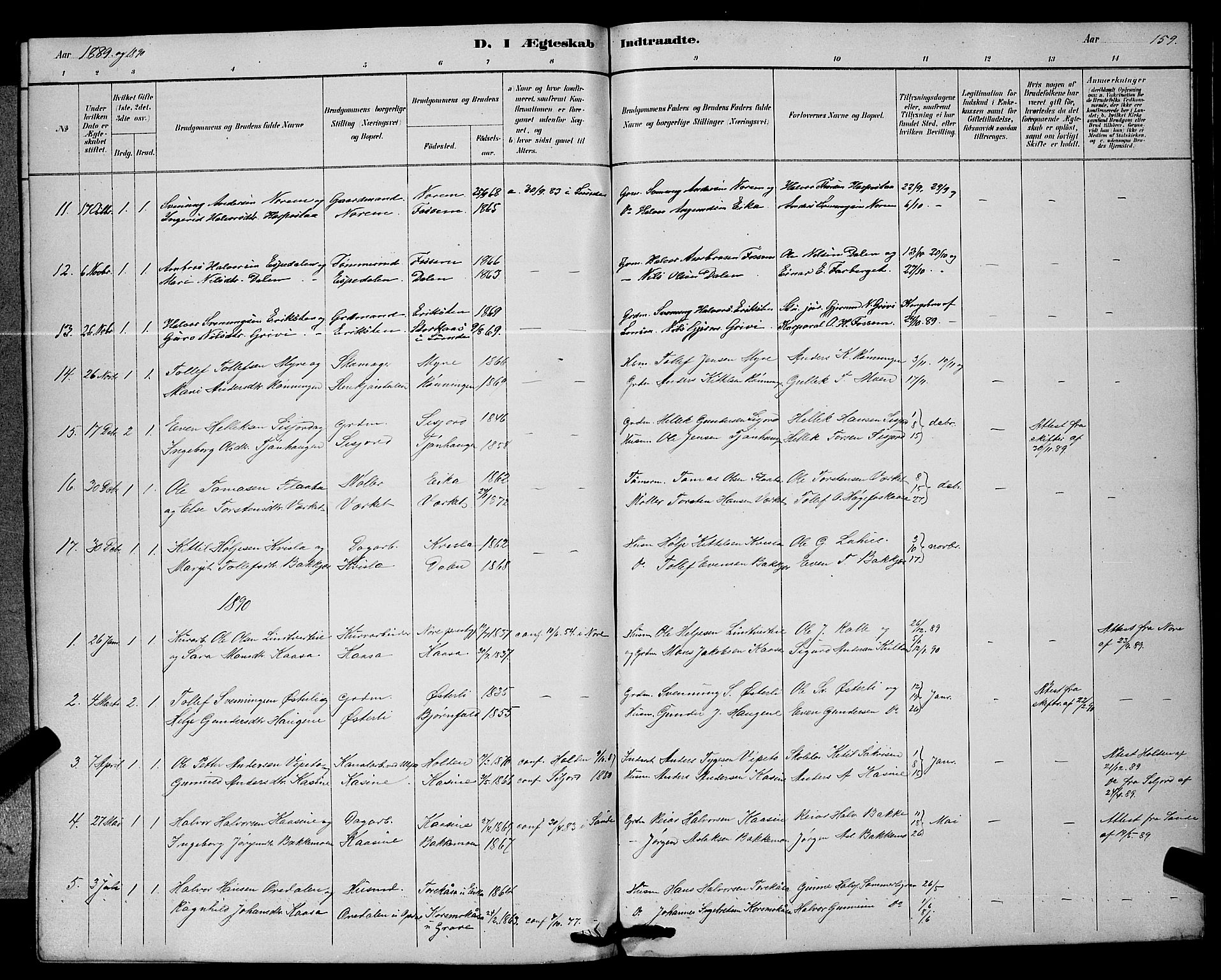 Bø kirkebøker, SAKO/A-257/G/Ga/L0005: Parish register (copy) no. 5, 1883-1897, p. 159