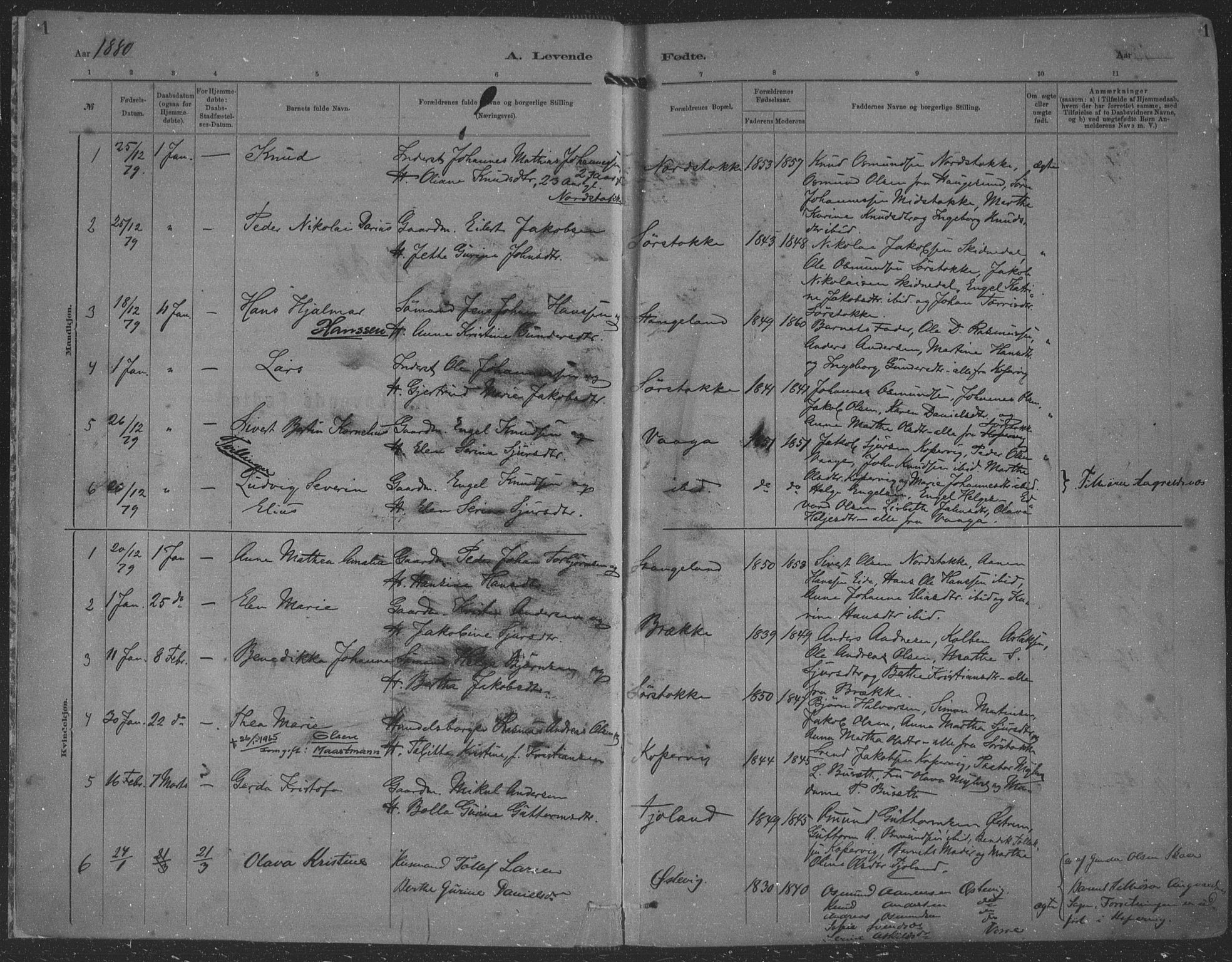 Kopervik sokneprestkontor, AV/SAST-A-101850/H/Ha/Haa/L0001: Parish register (official) no. A 1, 1880-1919, p. 1