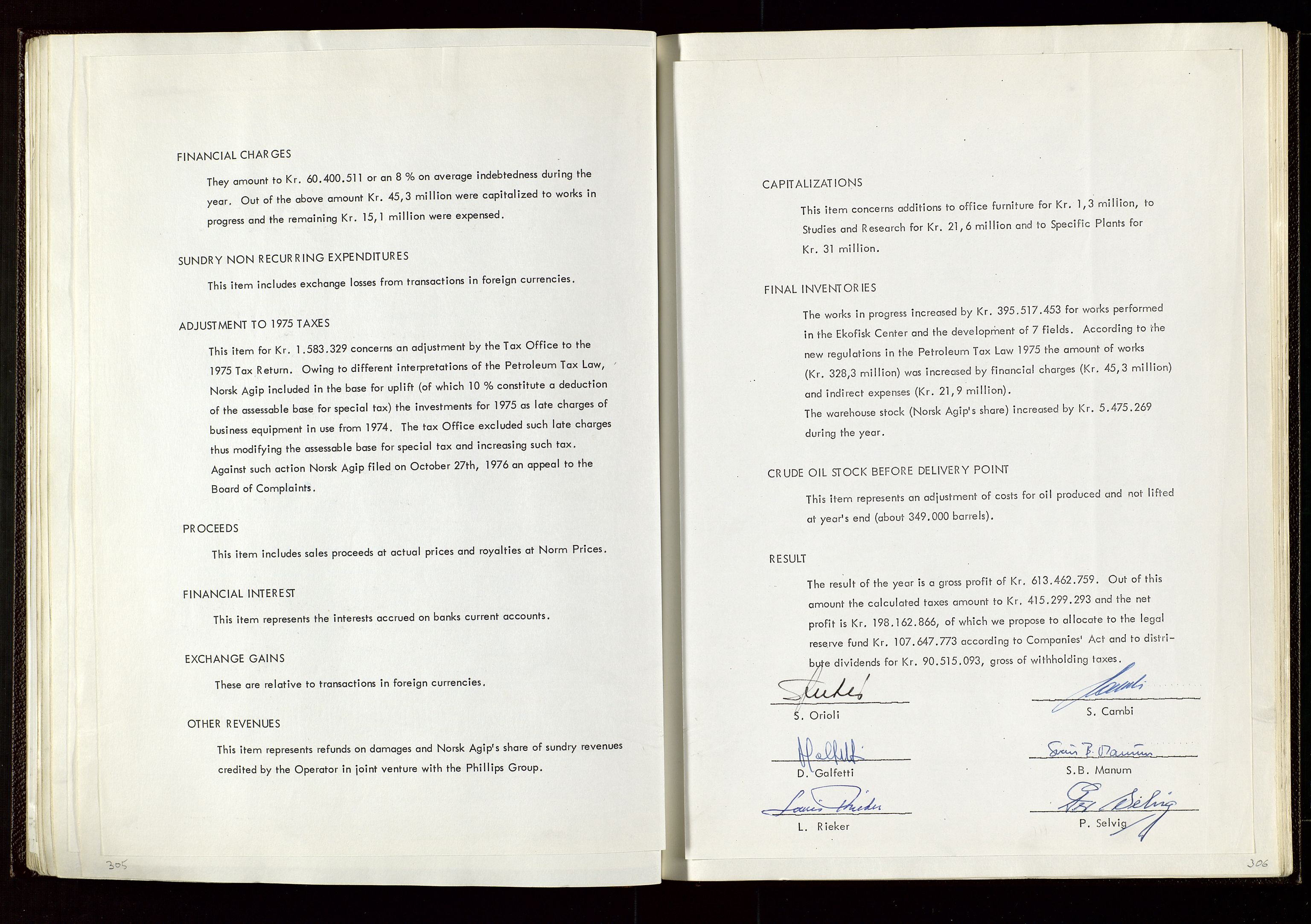 Pa 1583 - Norsk Agip AS, AV/SAST-A-102138/A/Aa/L0002: General assembly and Board of Directors meeting minutes, 1972-1979, p. 305-306