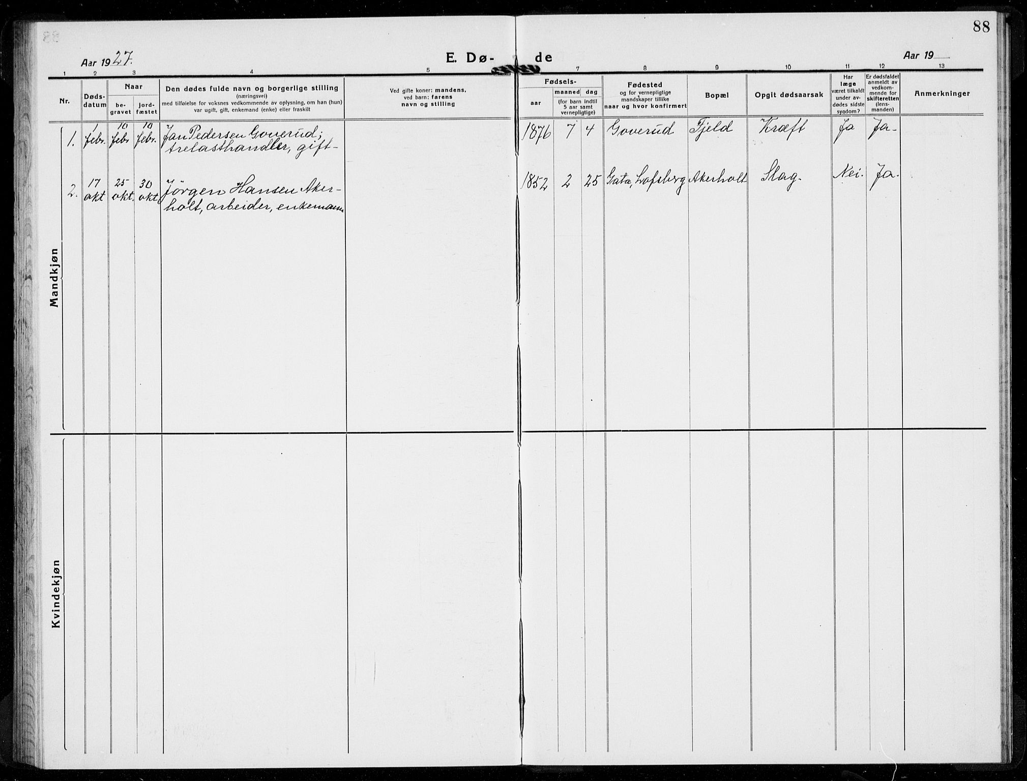 Hof kirkebøker, AV/SAKO-A-64/G/Gb/L0004: Parish register (copy) no. II 4, 1917-1934, p. 88