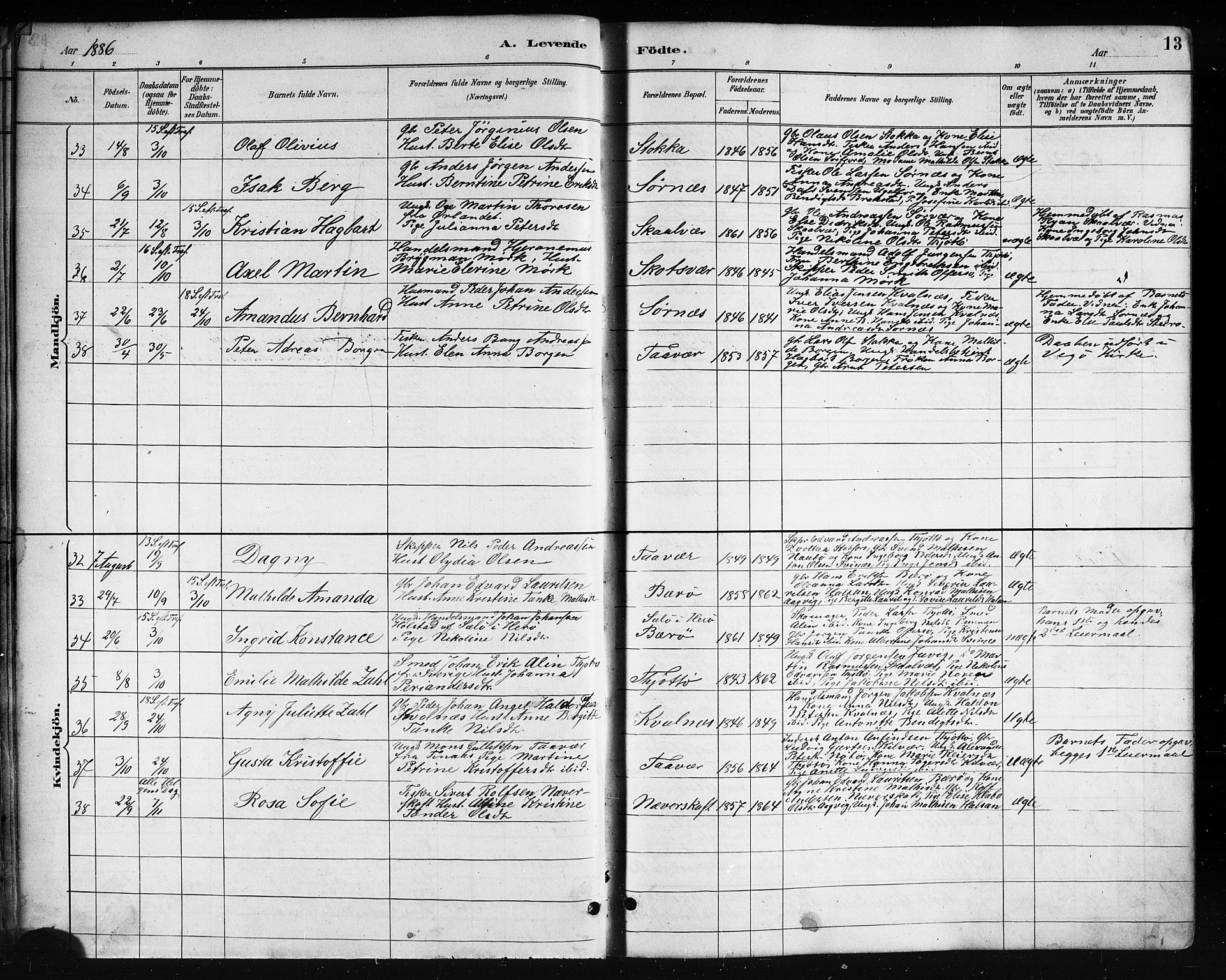 Ministerialprotokoller, klokkerbøker og fødselsregistre - Nordland, SAT/A-1459/817/L0268: Parish register (copy) no. 817C03, 1884-1920, p. 13