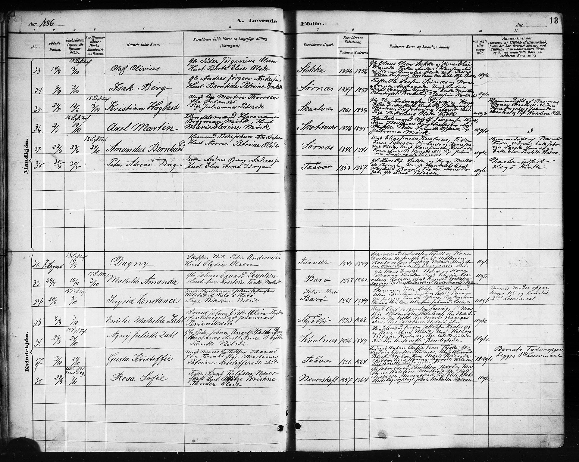 Ministerialprotokoller, klokkerbøker og fødselsregistre - Nordland, AV/SAT-A-1459/817/L0268: Parish register (copy) no. 817C03, 1884-1920, p. 13