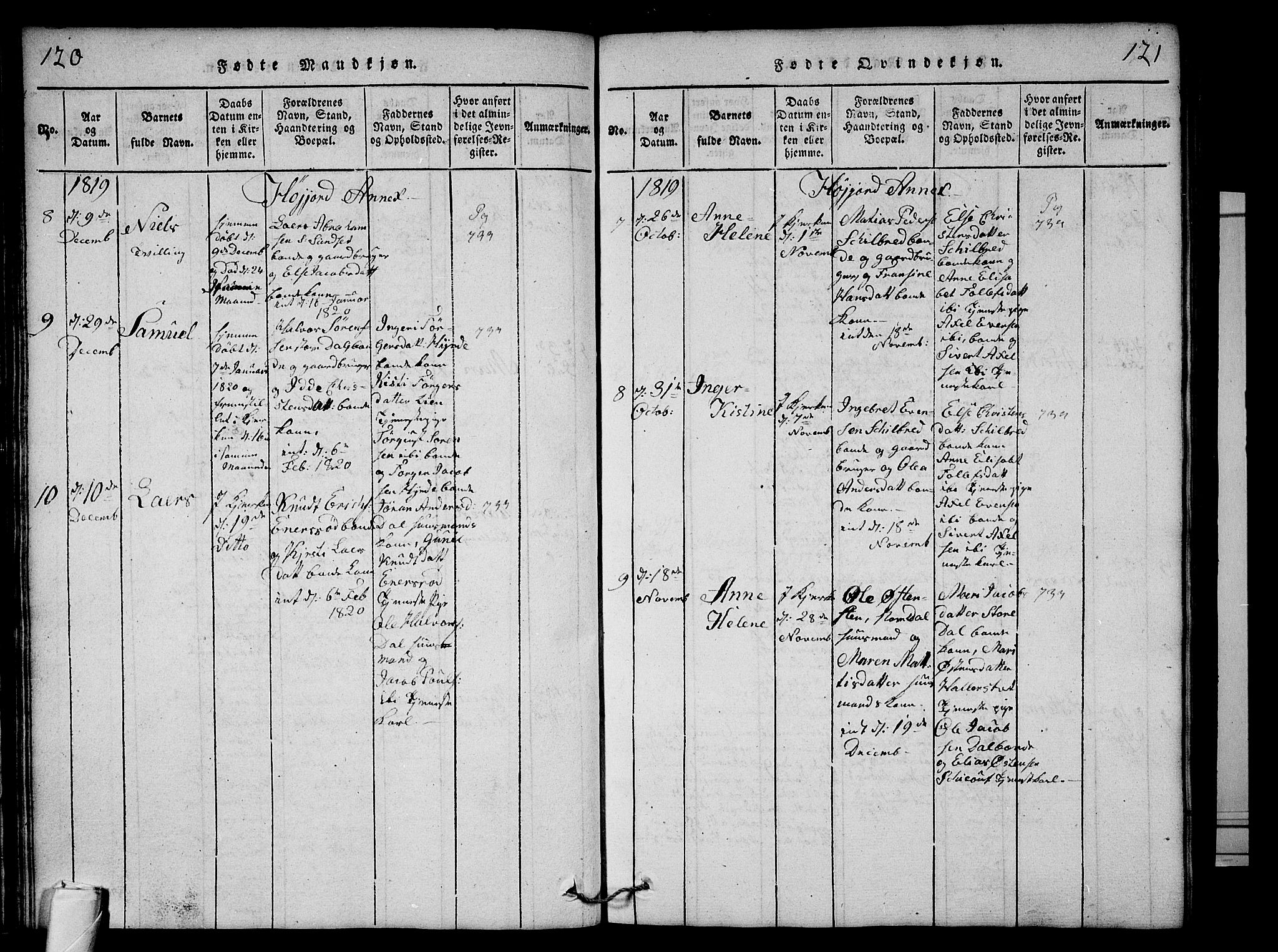 Andebu kirkebøker, AV/SAKO-A-336/G/Ga/L0001: Parish register (copy) no. I 1 /2, 1815-1823, p. 120-121