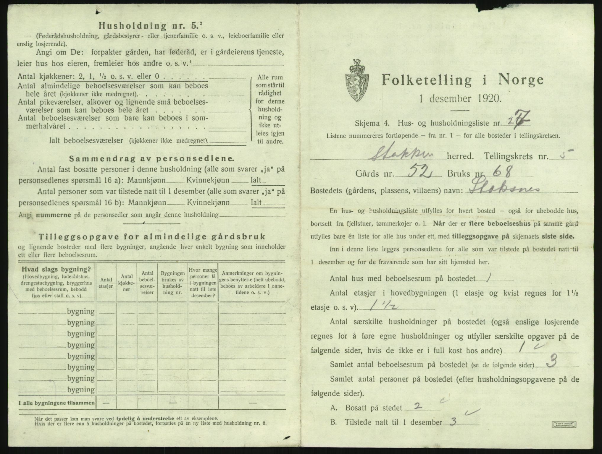 SAK, 1920 census for Stokken, 1920, p. 508