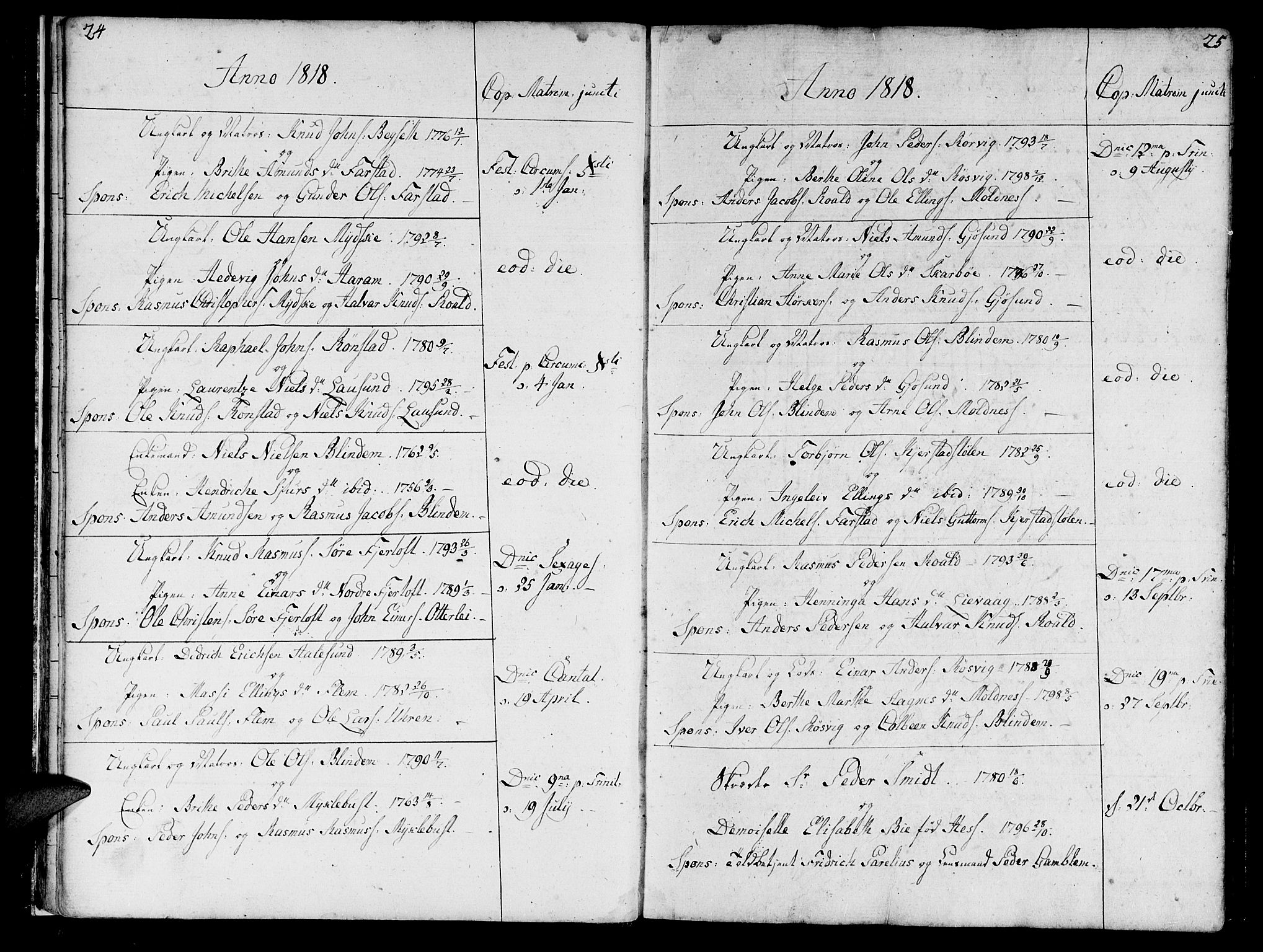 Ministerialprotokoller, klokkerbøker og fødselsregistre - Møre og Romsdal, SAT/A-1454/536/L0494: Parish register (official) no. 536A03, 1803-1836, p. 24-25