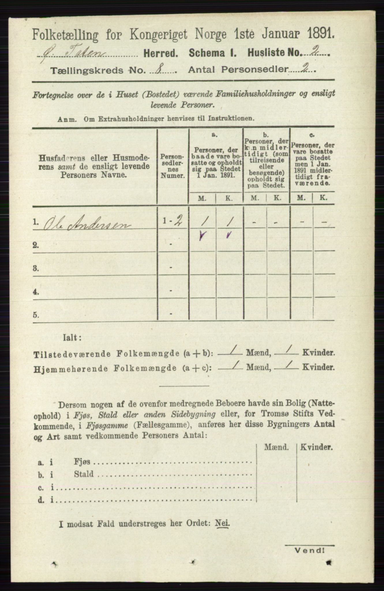RA, 1891 census for 0528 Østre Toten, 1891, p. 4927