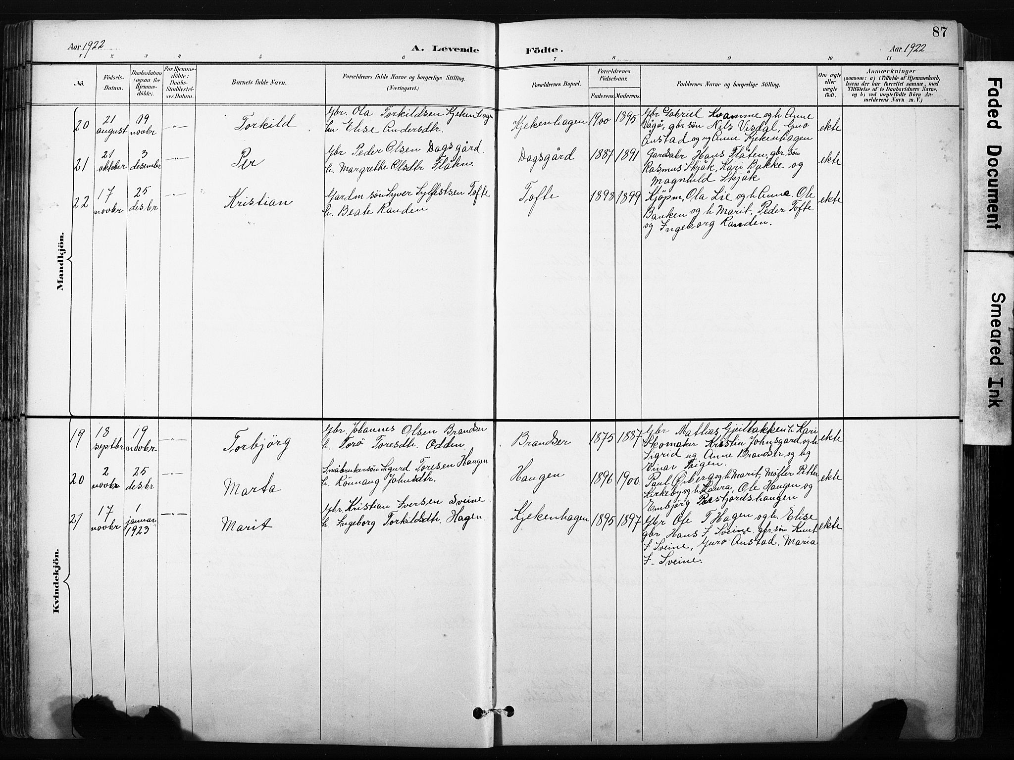Skjåk prestekontor, SAH/PREST-072/H/Ha/Hab/L0003: Parish register (copy) no. 3, 1893-1932, p. 87
