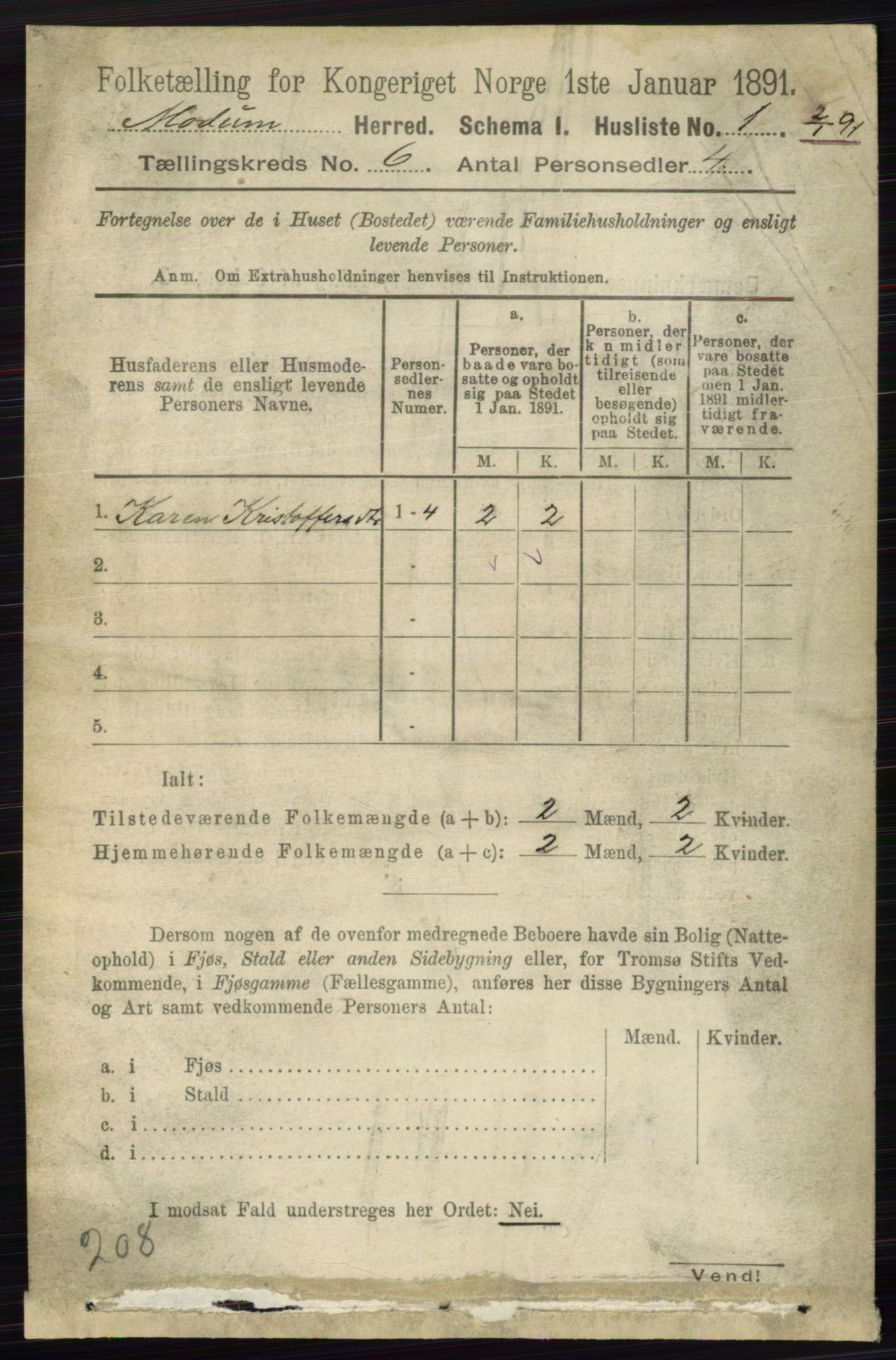 RA, 1891 census for 0623 Modum, 1891, p. 2056