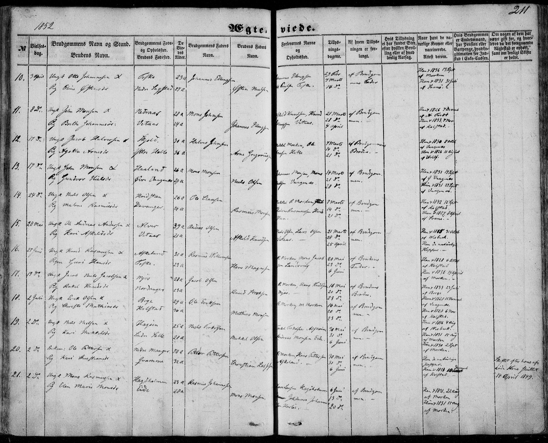 Manger sokneprestembete, SAB/A-76801/H/Haa: Parish register (official) no. A 6, 1849-1859, p. 211