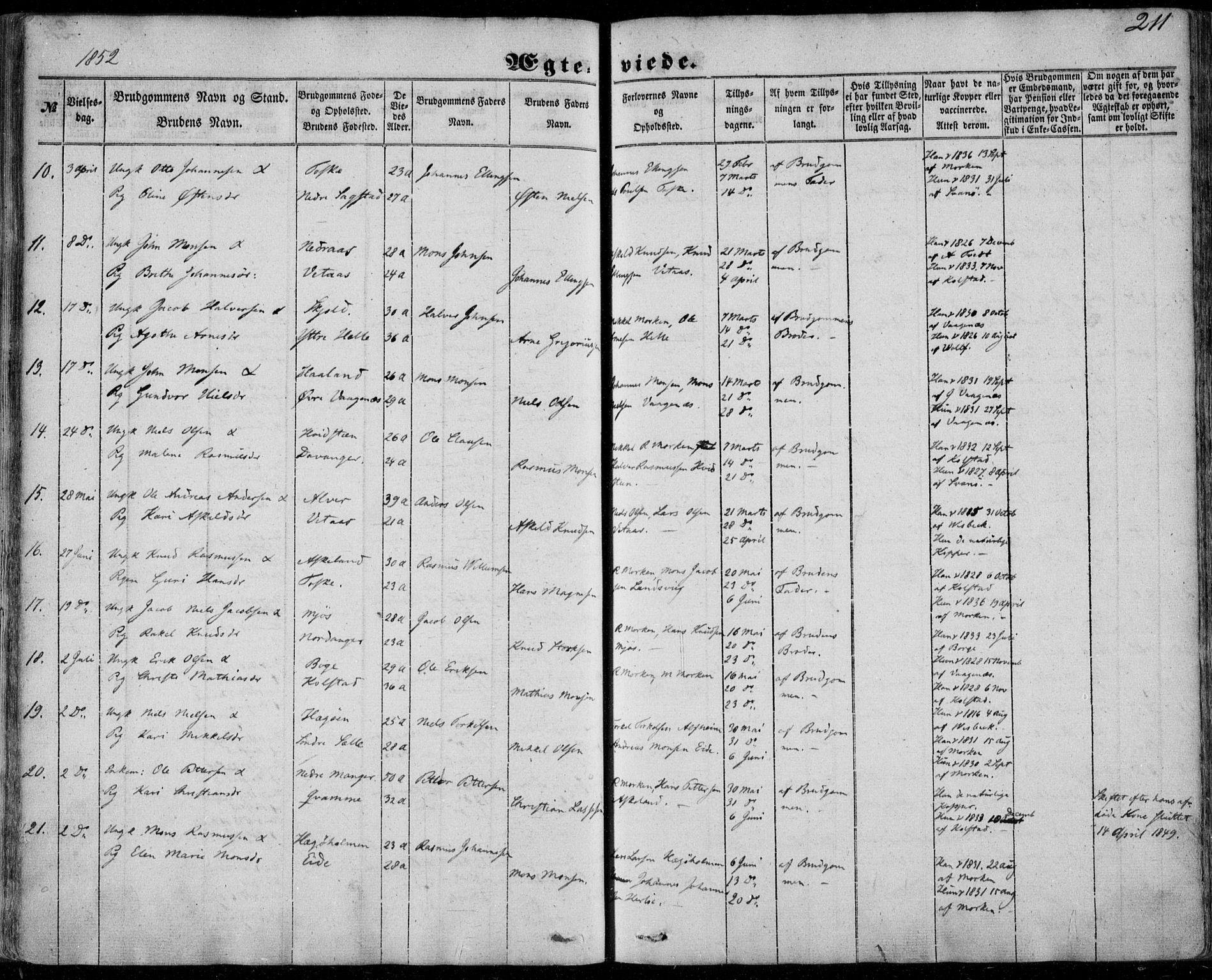 Manger sokneprestembete, AV/SAB-A-76801/H/Haa: Parish register (official) no. A 6, 1849-1859, p. 211