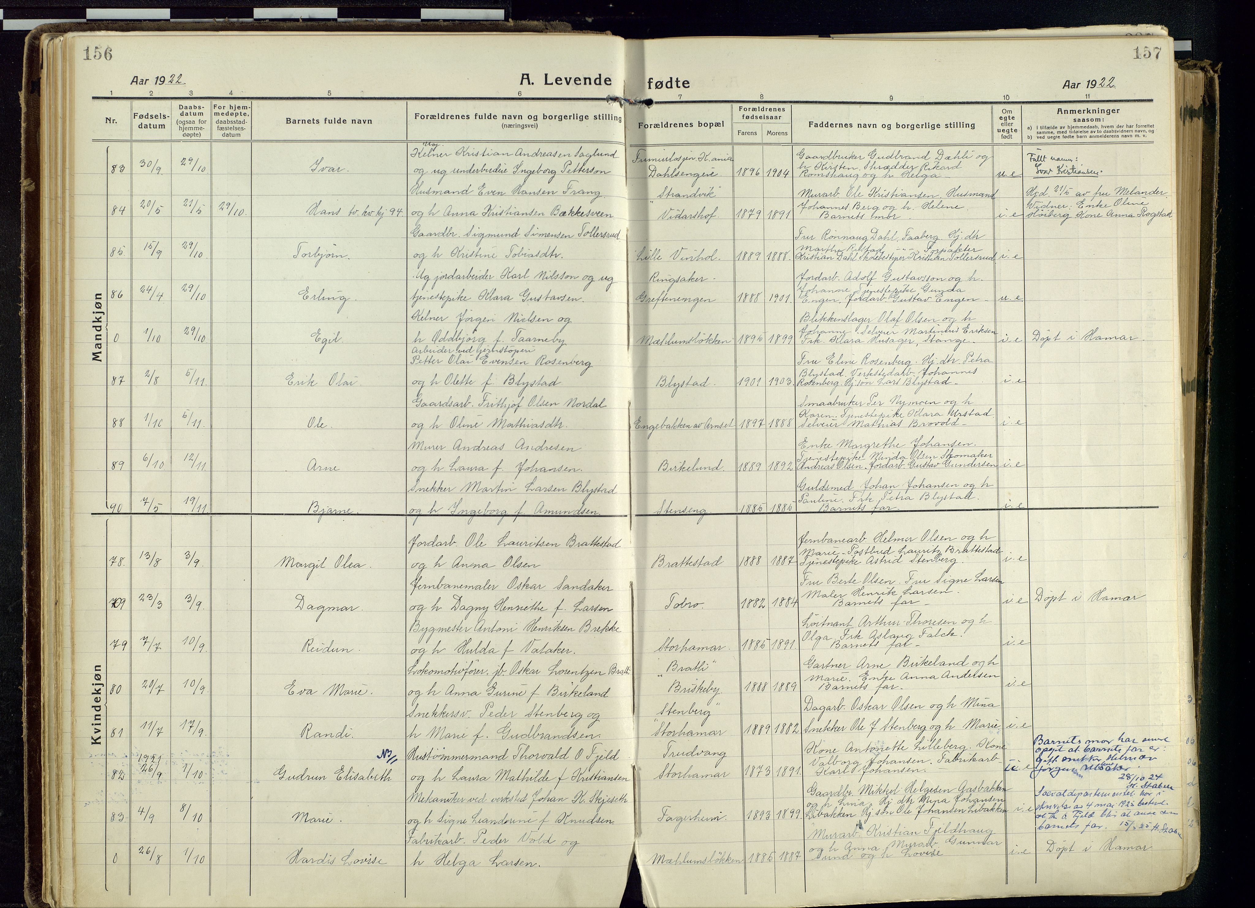 Vang prestekontor, Hedmark, SAH/PREST-008/H/Ha/Haa/L0022: Parish register (official) no. 22, 1918-1944, p. 156-157