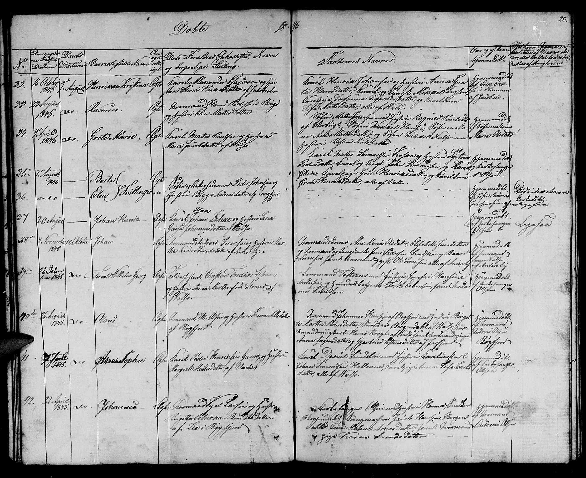 Vadsø sokneprestkontor, SATØ/S-1325/H/Hb/L0001klokker: Parish register (copy) no. 1, 1843-1853, p. 20
