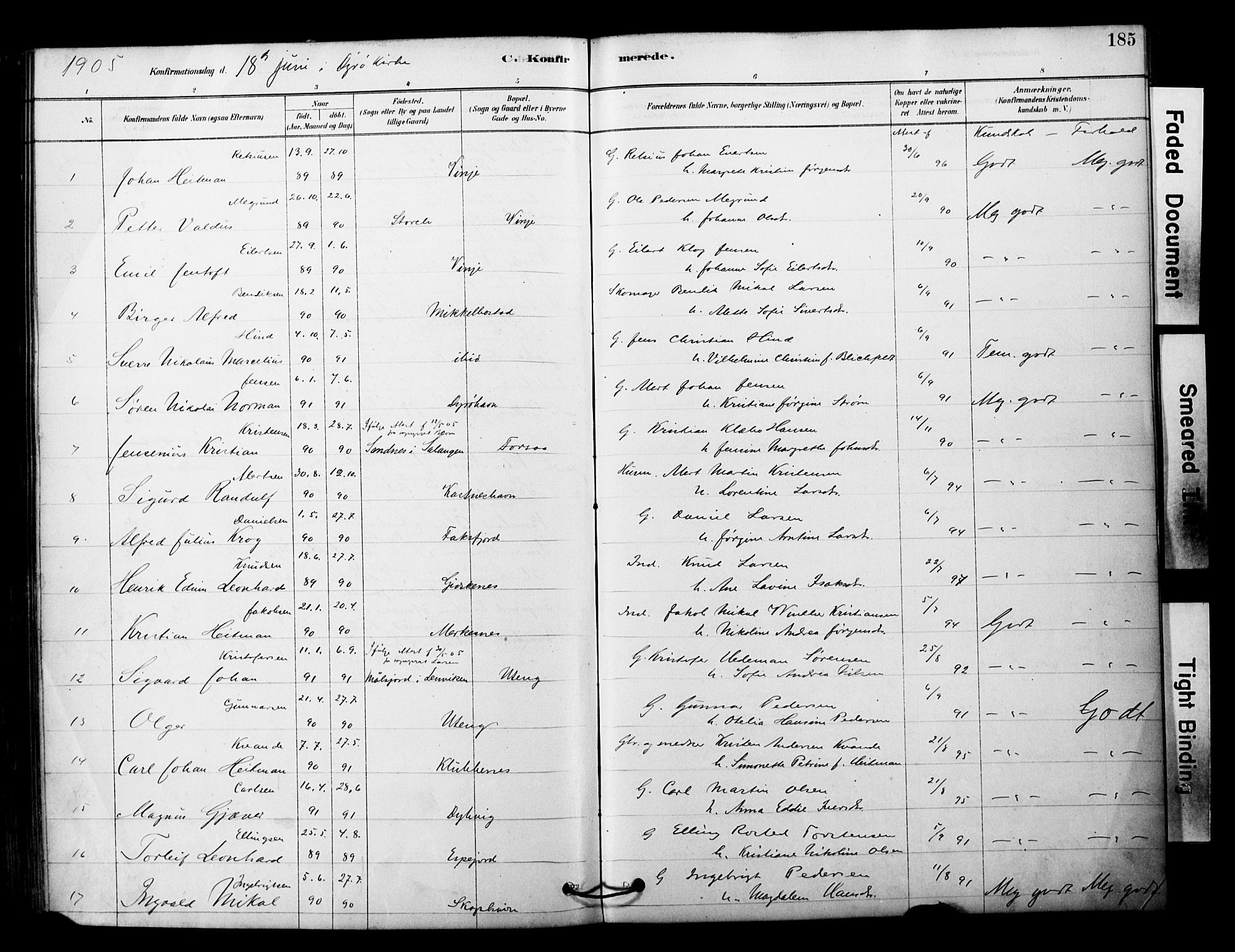 Tranøy sokneprestkontor, SATØ/S-1313/I/Ia/Iaa/L0011kirke: Parish register (official) no. 11, 1878-1904, p. 185