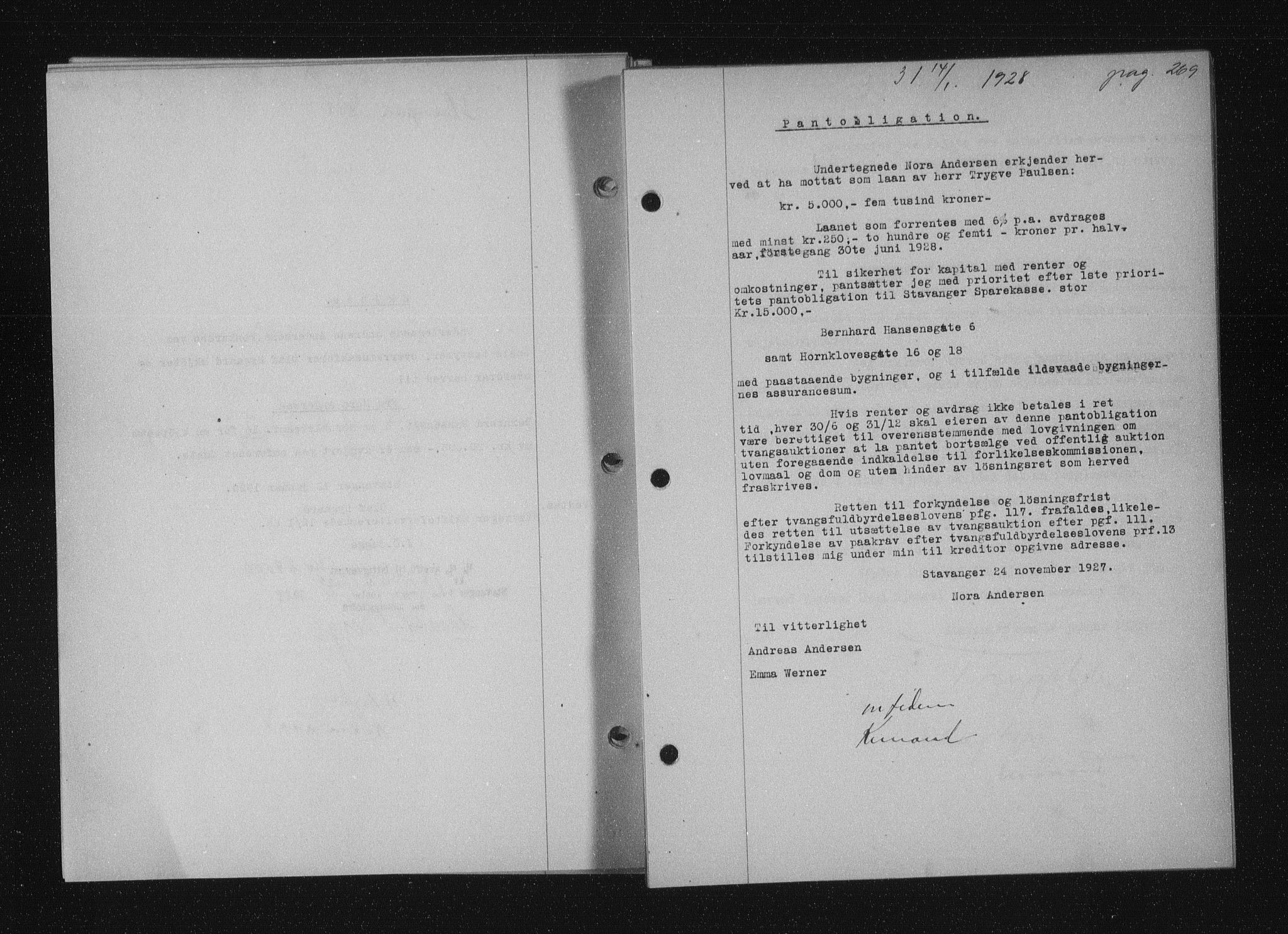 Stavanger byfogd, AV/SAST-A-101408/001/4/41/410/410BB/L0053: Mortgage book no. 41, 1927-1928, Deed date: 14.01.1928