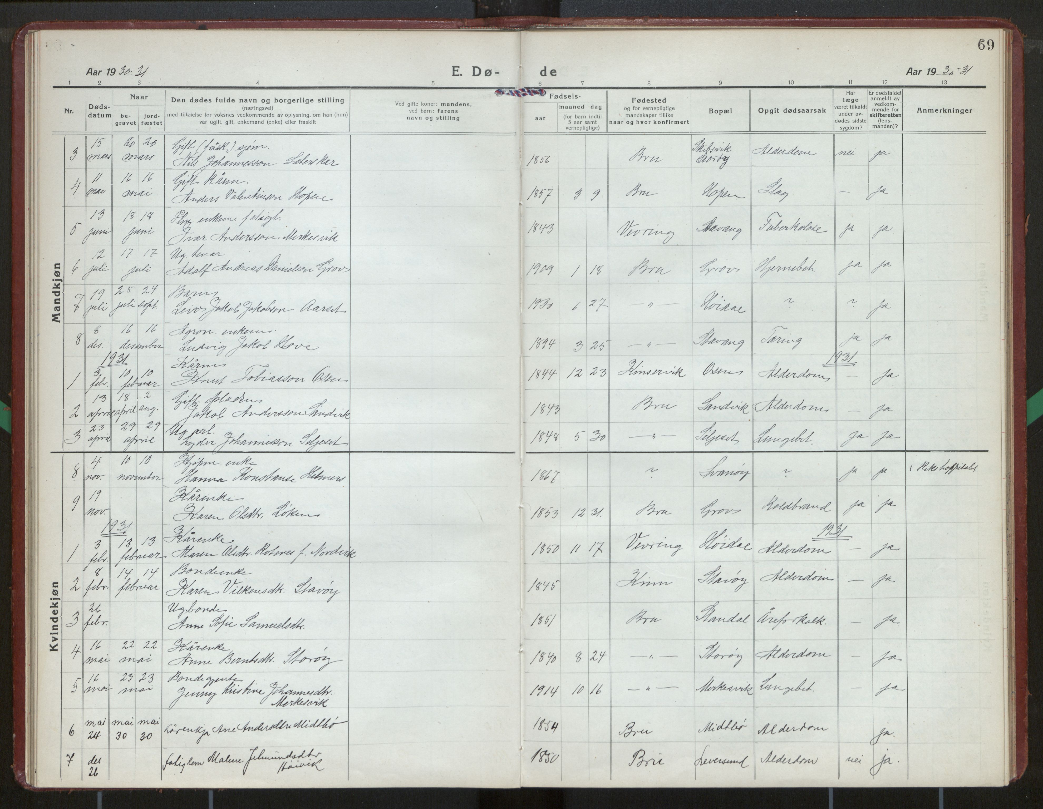 Kinn sokneprestembete, AV/SAB-A-80801/H/Hab/Habc/L0007: Parish register (copy) no. C 7, 1919-1979, p. 69