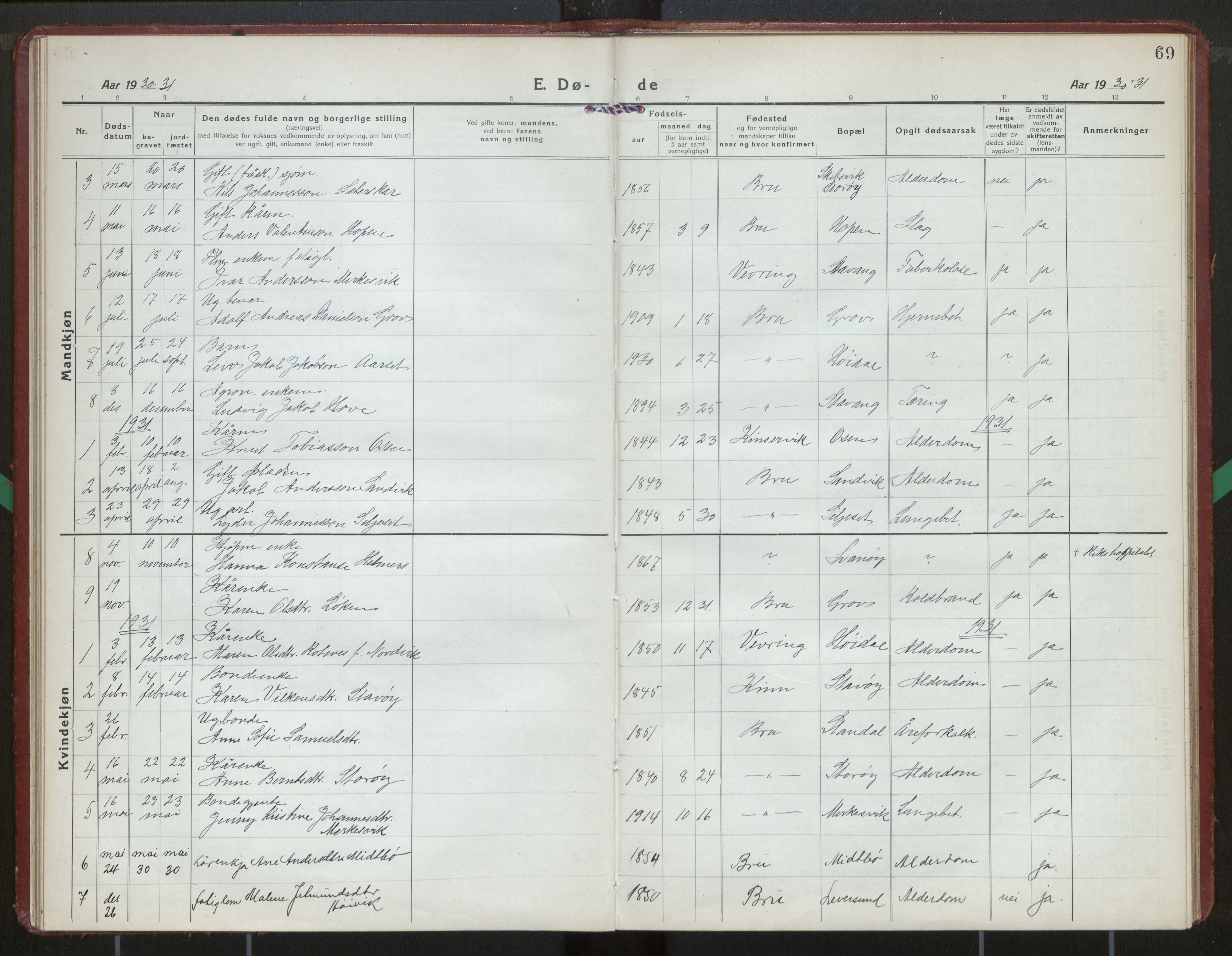 Kinn sokneprestembete, SAB/A-80801/H/Hab/Habc/L0007: Parish register (copy) no. C 7, 1919-1979, p. 69