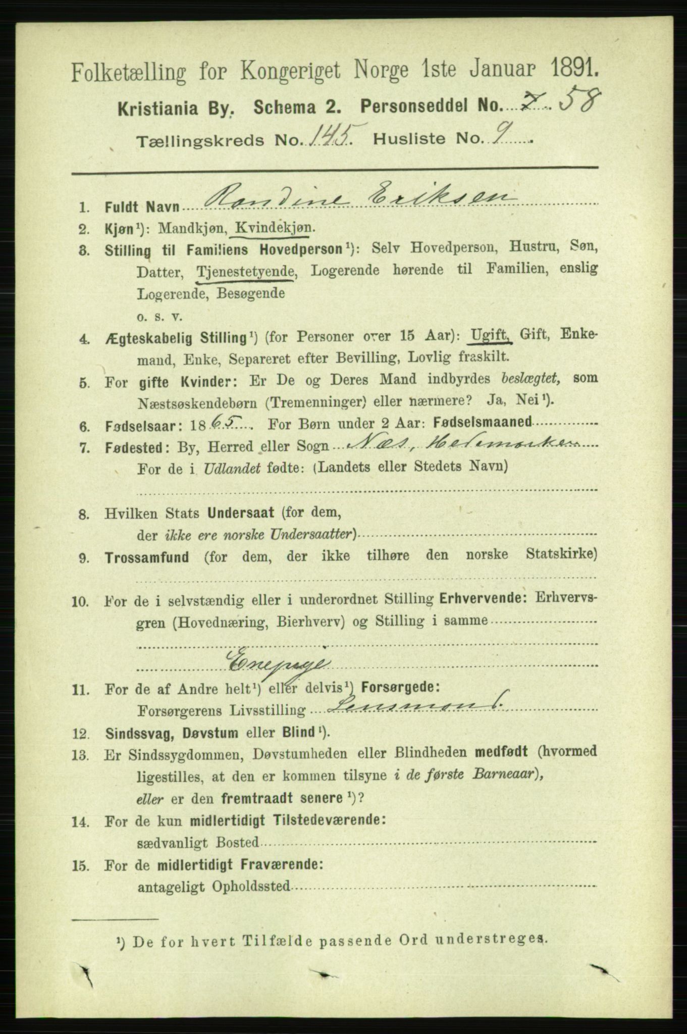 RA, 1891 census for 0301 Kristiania, 1891, p. 79617