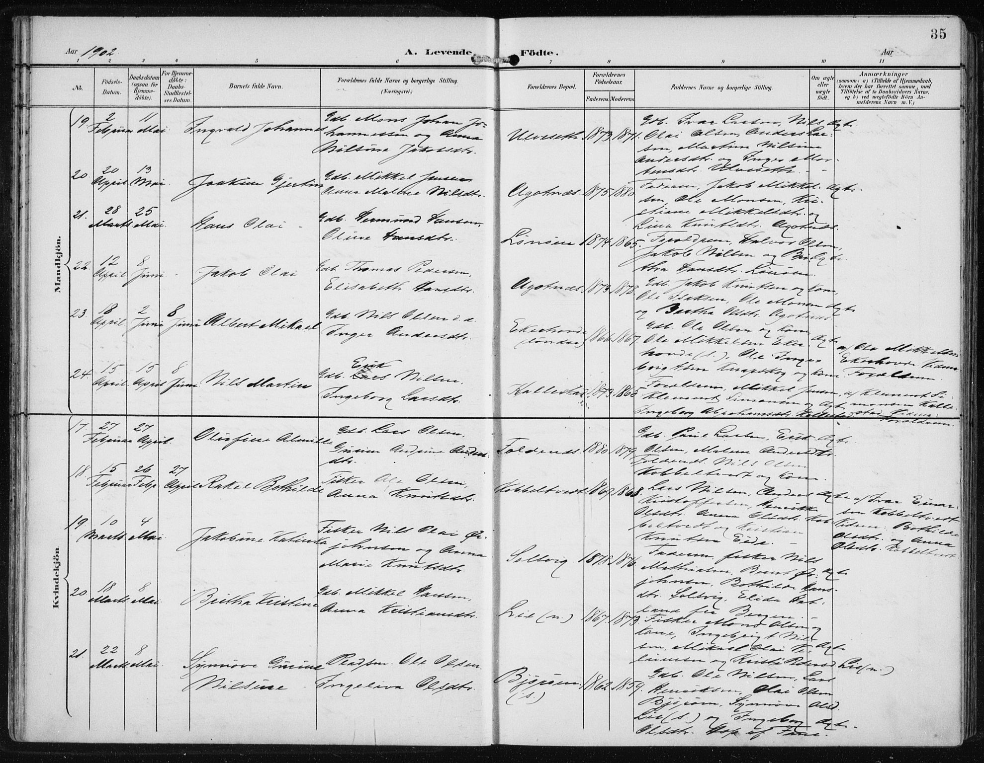 Fjell sokneprestembete, SAB/A-75301/H/Haa: Parish register (official) no. A  9, 1899-1910, p. 35