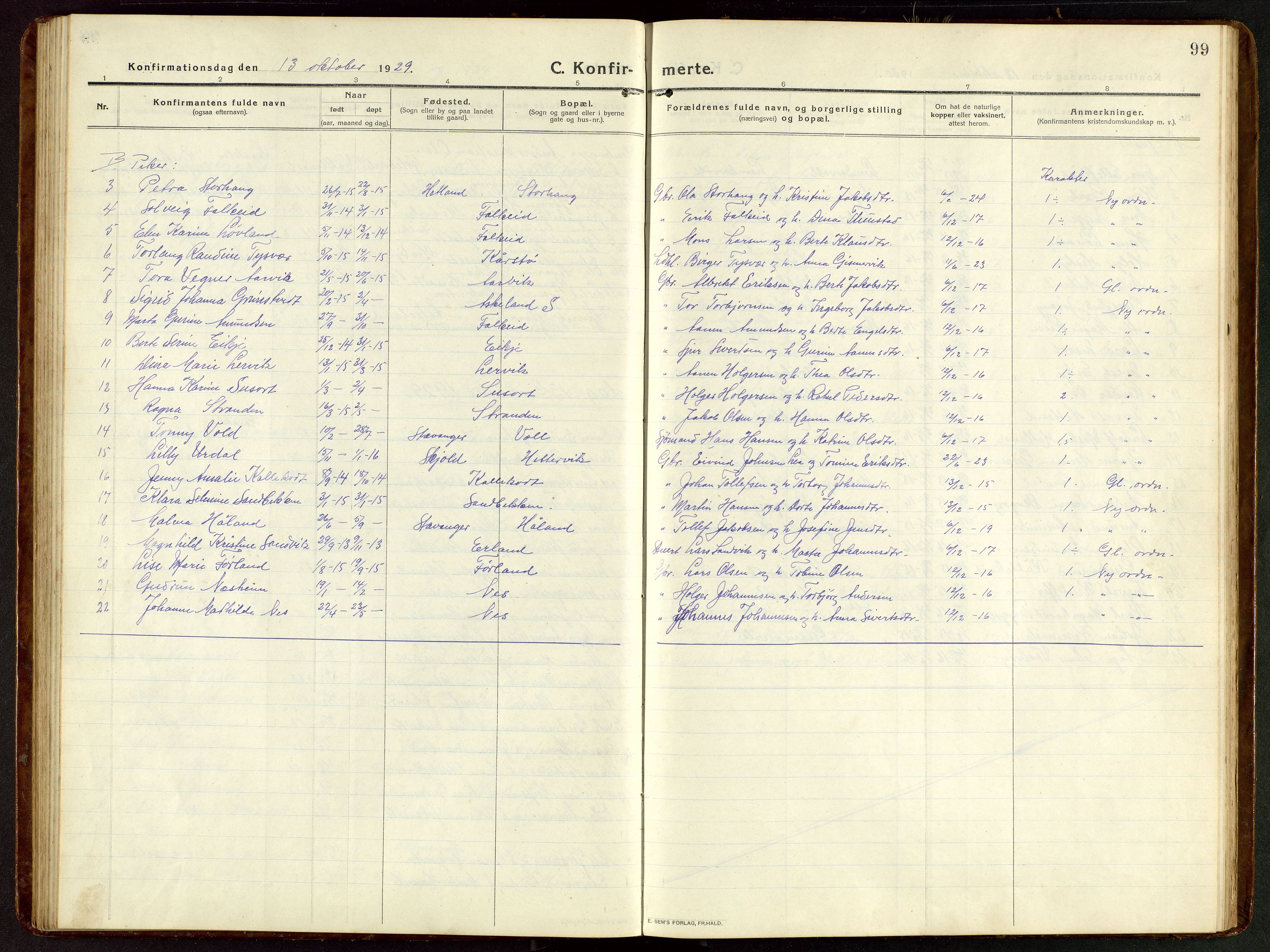Tysvær sokneprestkontor, SAST/A -101864/H/Ha/Hab/L0011: Parish register (copy) no. B 11, 1913-1946, p. 99