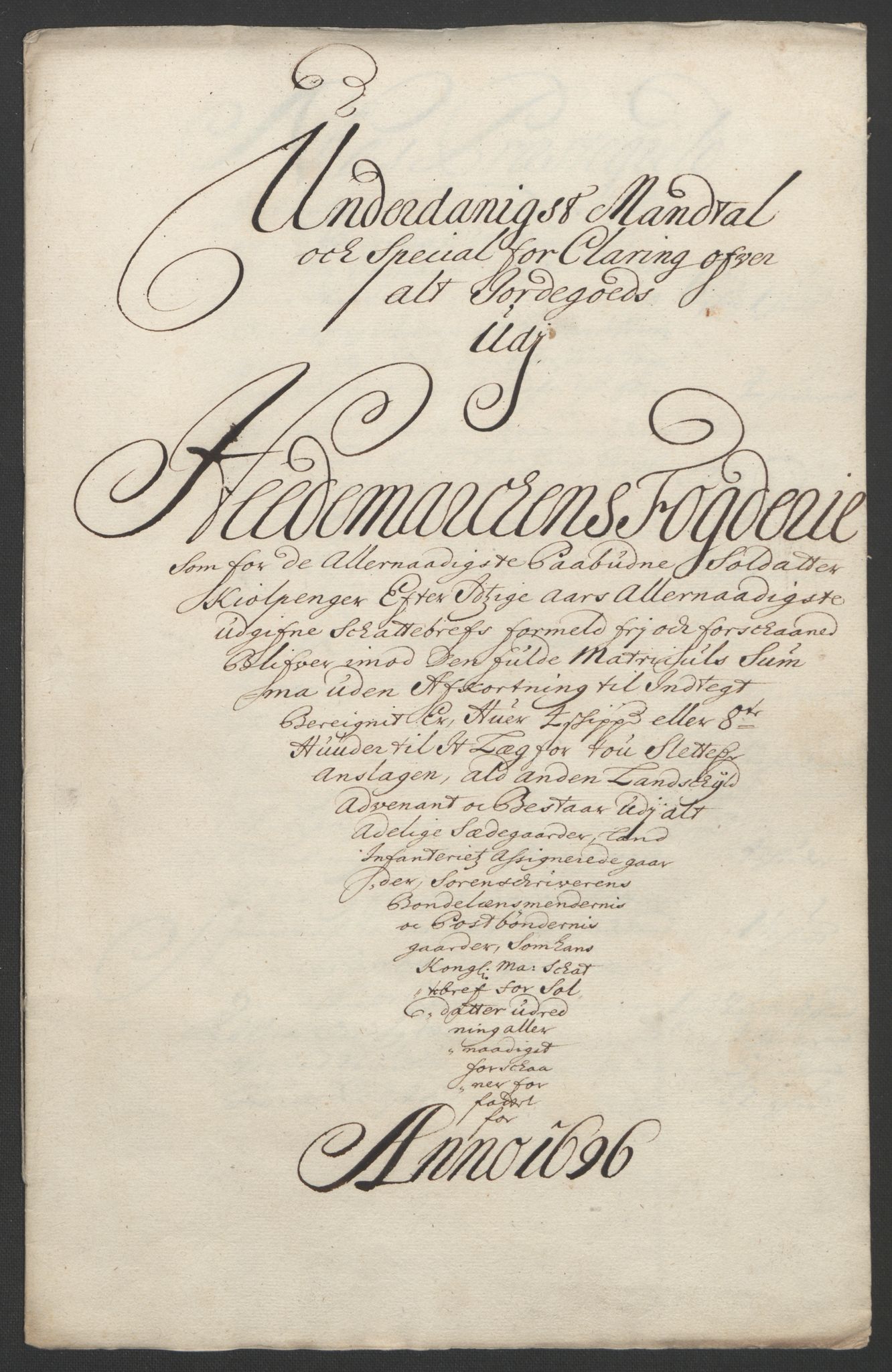 Rentekammeret inntil 1814, Reviderte regnskaper, Fogderegnskap, RA/EA-4092/R16/L1036: Fogderegnskap Hedmark, 1695-1696, p. 422