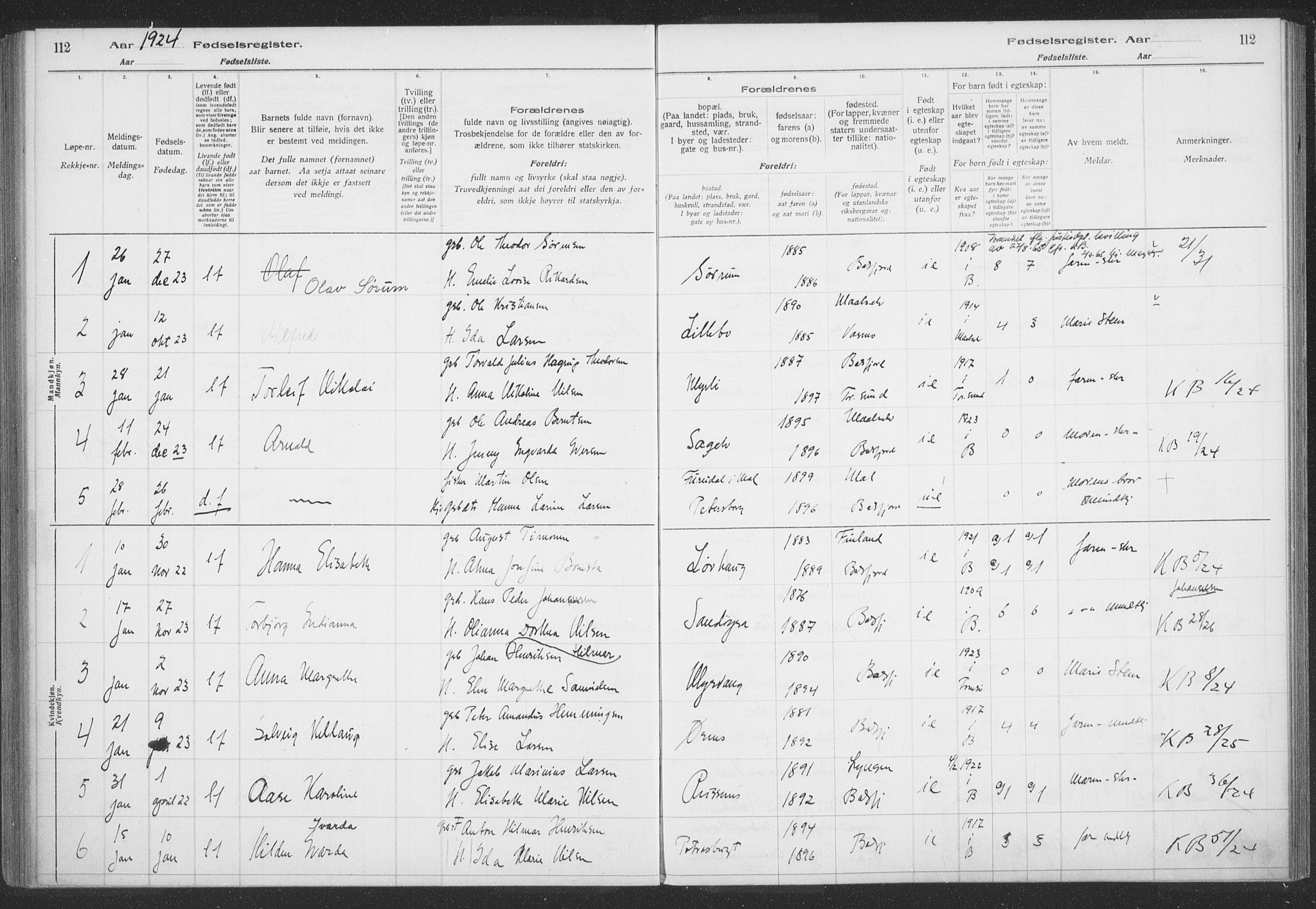 Balsfjord sokneprestembete, SATØ/S-1303/H/Hb/L0059: Birth register no. 59, 1916-1930, p. 112