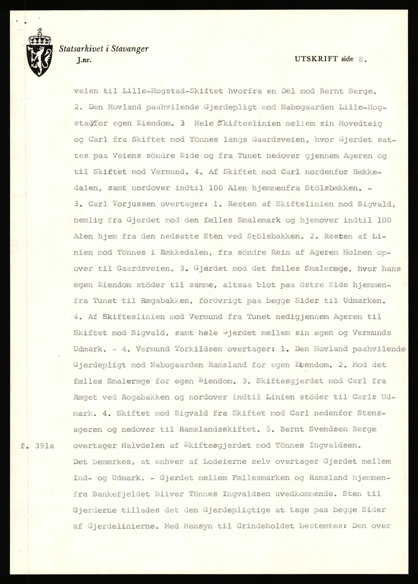 Statsarkivet i Stavanger, AV/SAST-A-101971/03/Y/Yj/L0040: Avskrifter sortert etter gårdnavn: Hovland i Egersun - Hustveit, 1750-1930, p. 335