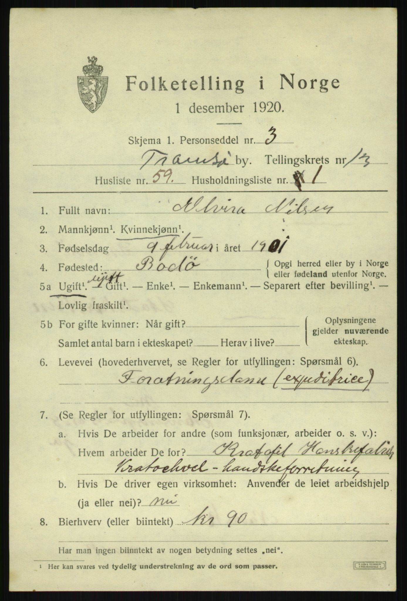 SATØ, 1920 census for Tromsø, 1920, p. 26193