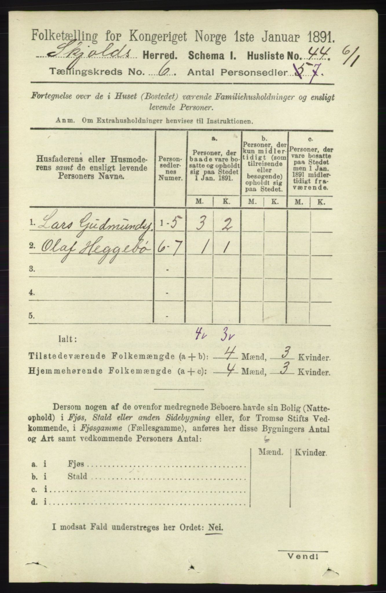 RA, 1891 census for 1154 Skjold, 1891, p. 993