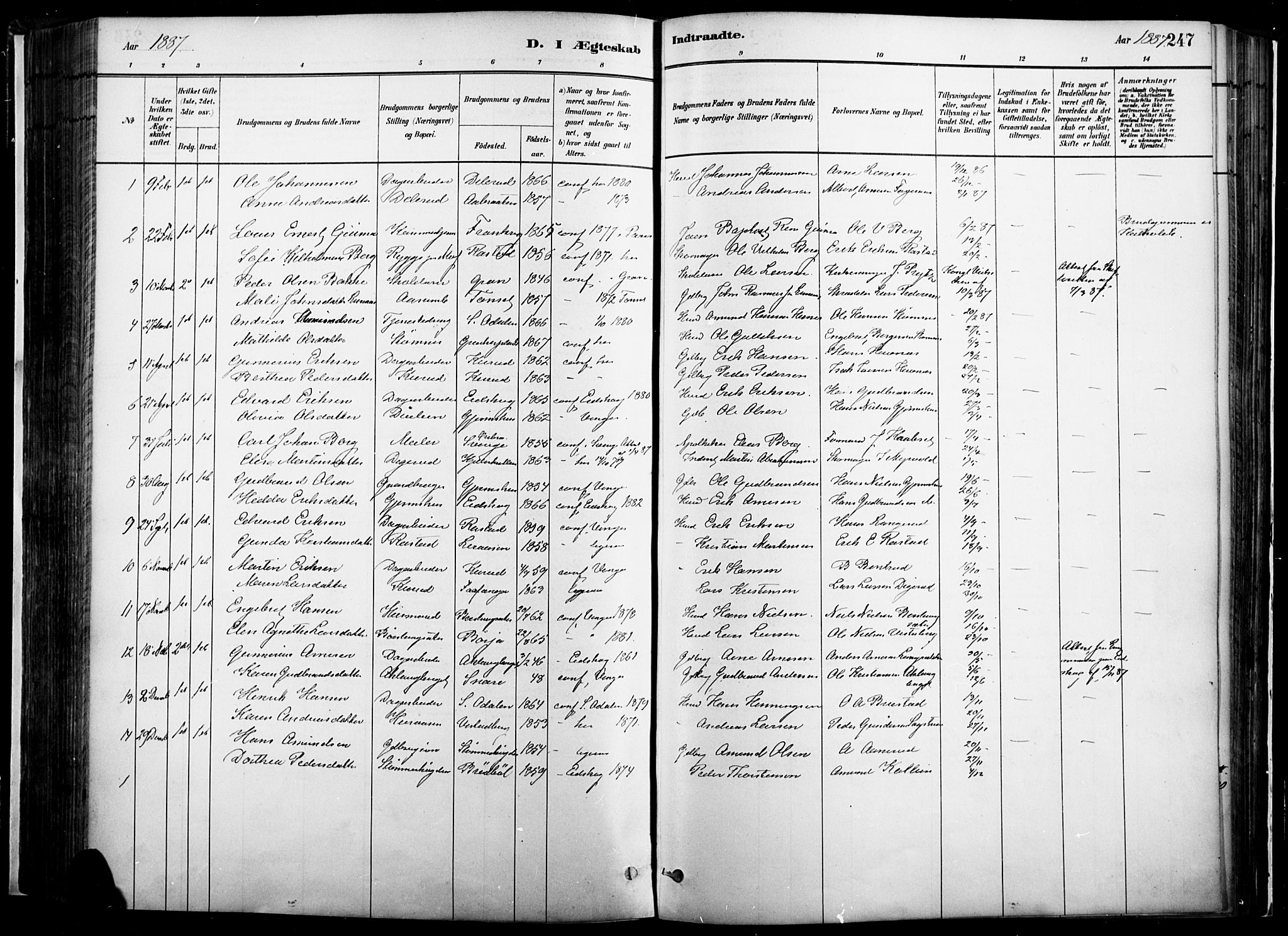 Vinger prestekontor, SAH/PREST-024/H/Ha/Haa/L0014: Parish register (official) no. 14, 1881-1900, p. 247