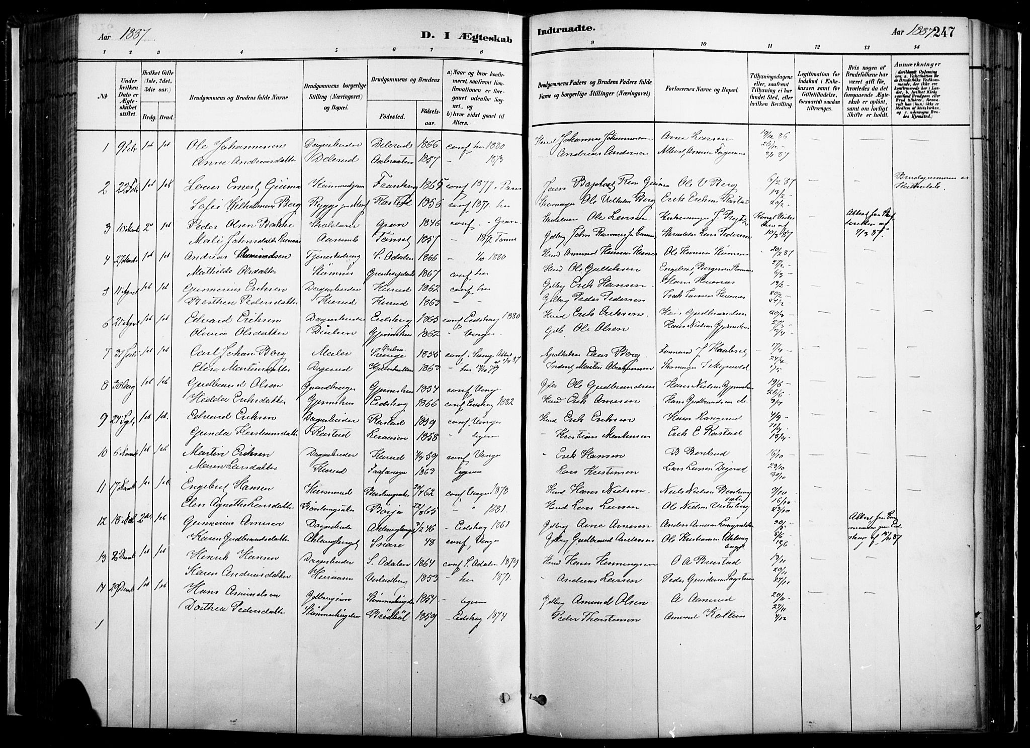 Vinger prestekontor, AV/SAH-PREST-024/H/Ha/Haa/L0014: Parish register (official) no. 14, 1881-1900, p. 247