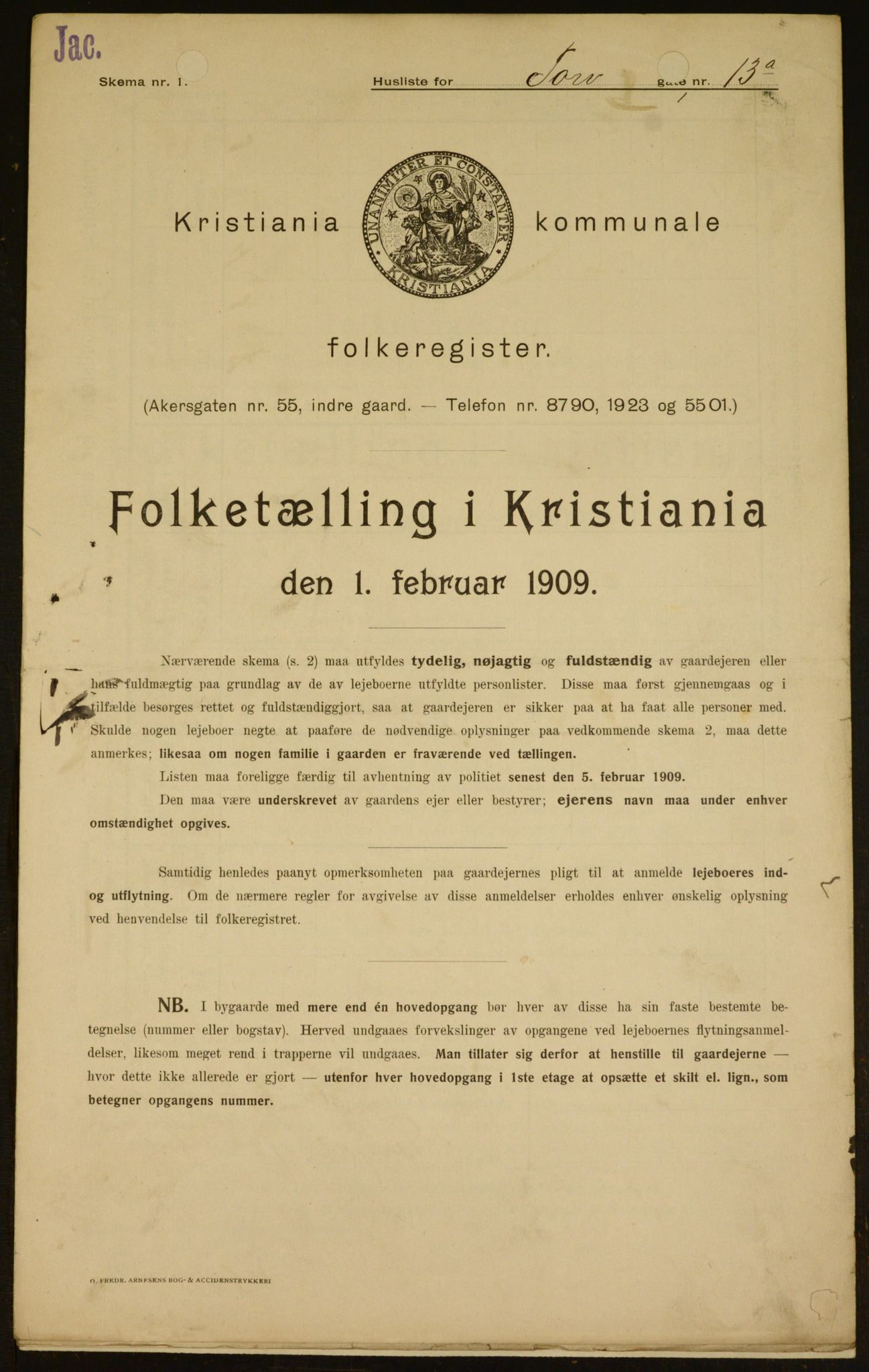 OBA, Municipal Census 1909 for Kristiania, 1909, p. 103383