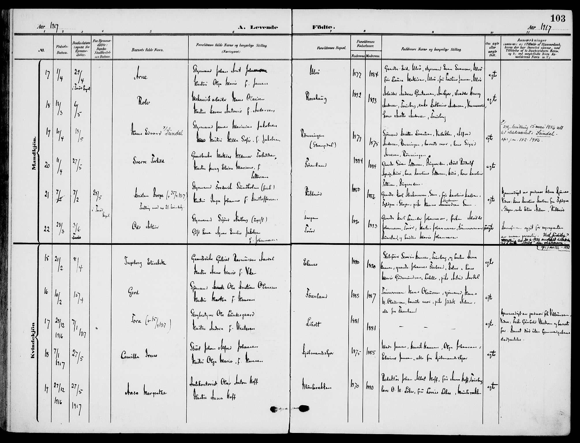 Nøtterøy kirkebøker, AV/SAKO-A-354/F/Fa/L0010: Parish register (official) no. I 10, 1908-1919, p. 103